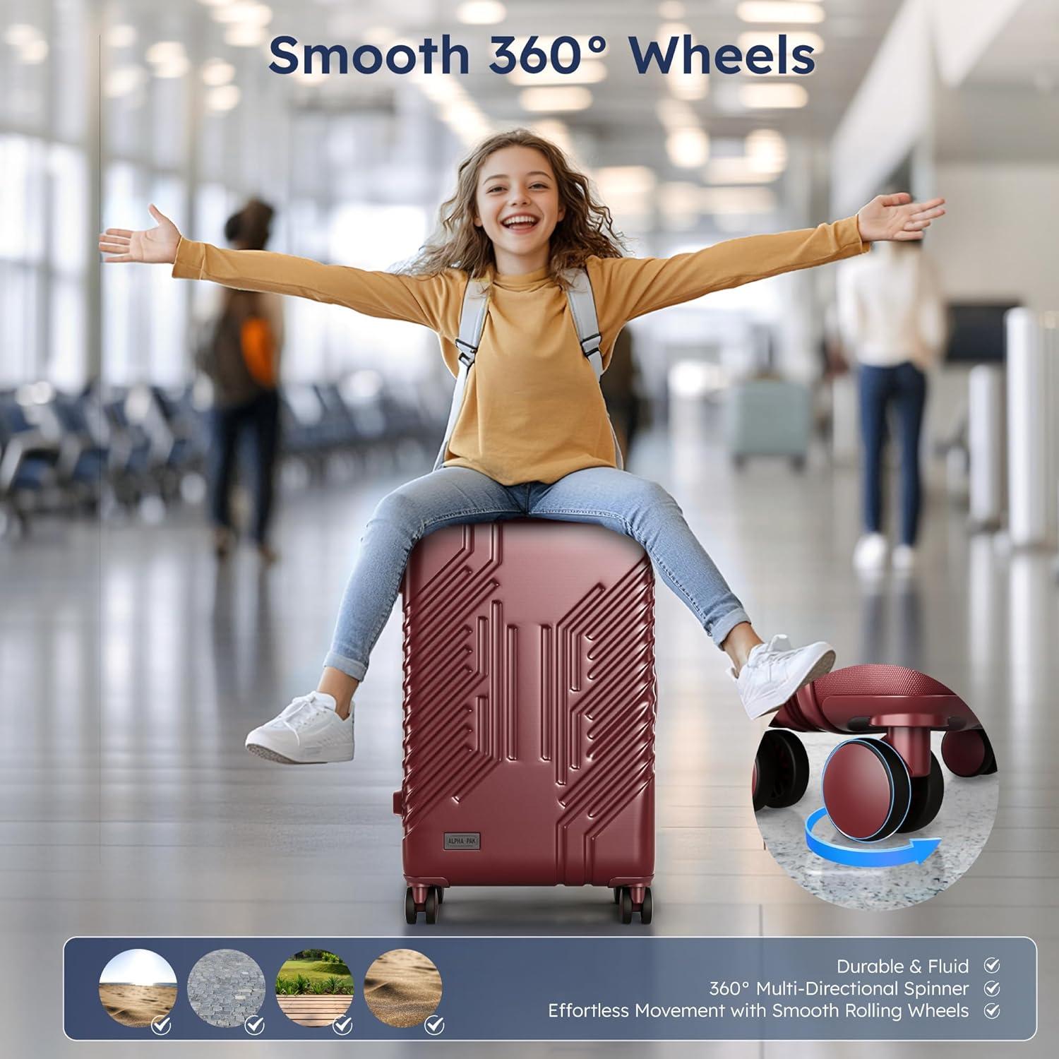image:image20inch Carry On Luggage Airline Approved PCABS Lightweight Suitcase with Builtin TSA LockHardshell Durable Rolling Luggage with USB PortRuby