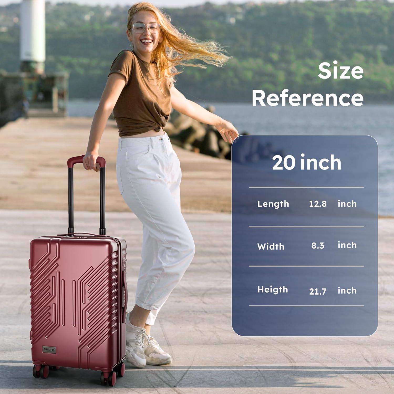image:image20inch Carry On Luggage Airline Approved PCABS Lightweight Suitcase with Builtin TSA LockHardshell Durable Rolling Luggage with USB PortRuby