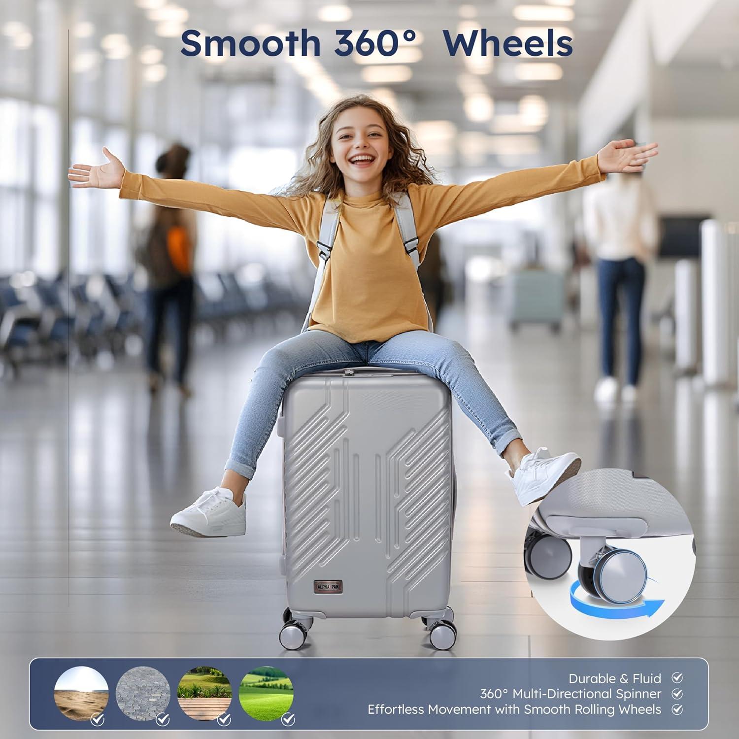 image:image20inch Carry On Luggage Airline Approved PCABS Lightweight Suitcase with Builtin TSA LockHardshell Durable Rolling Luggage with USB PortSilver