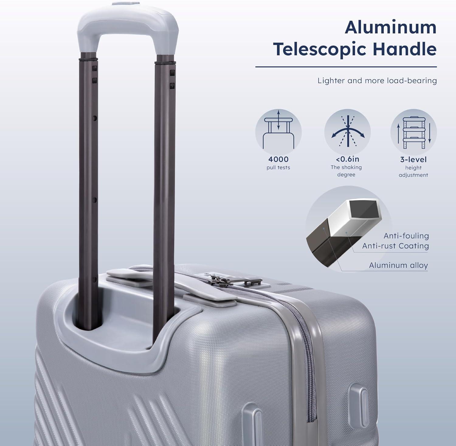 image:image20inch Carry On Luggage Airline Approved PCABS Lightweight Suitcase with Builtin TSA LockHardshell Durable Rolling Luggage with USB PortSilver