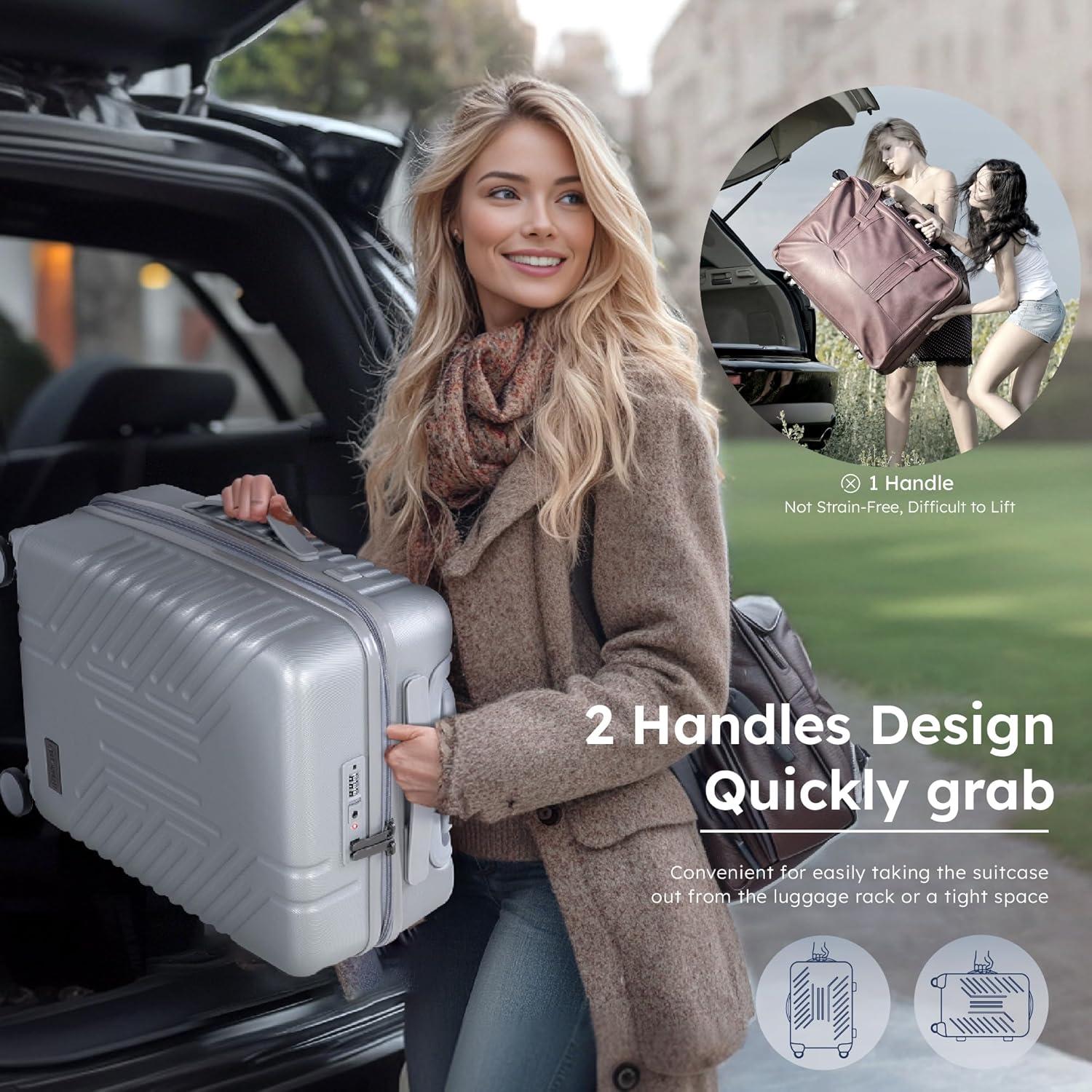 image:image20inch Carry On Luggage Airline Approved PCABS Lightweight Suitcase with Builtin TSA LockHardshell Durable Rolling Luggage with USB PortSilver