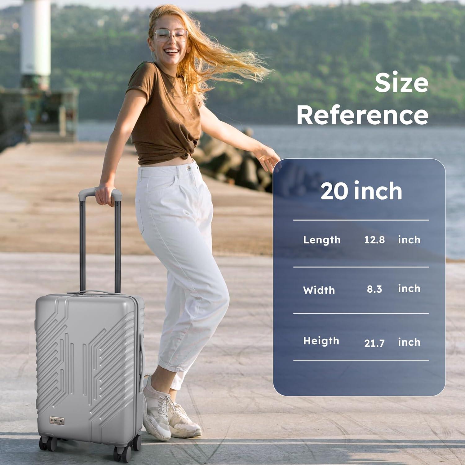 image:image20inch Carry On Luggage Airline Approved PCABS Lightweight Suitcase with Builtin TSA LockHardshell Durable Rolling Luggage with USB PortSilver