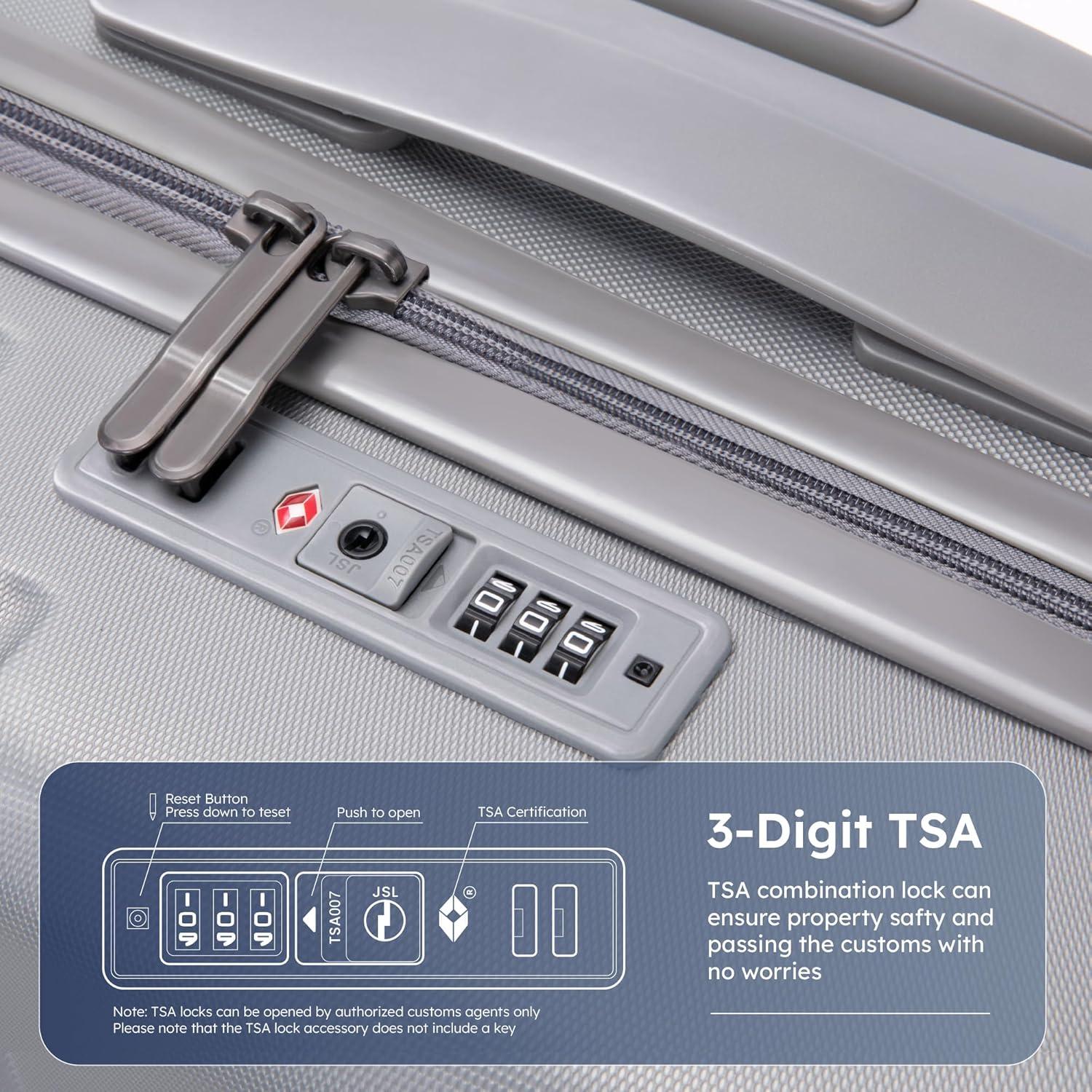 image:image20inch Carry On Luggage Airline Approved PCABS Lightweight Suitcase with Builtin TSA LockHardshell Durable Rolling Luggage with USB PortSilver