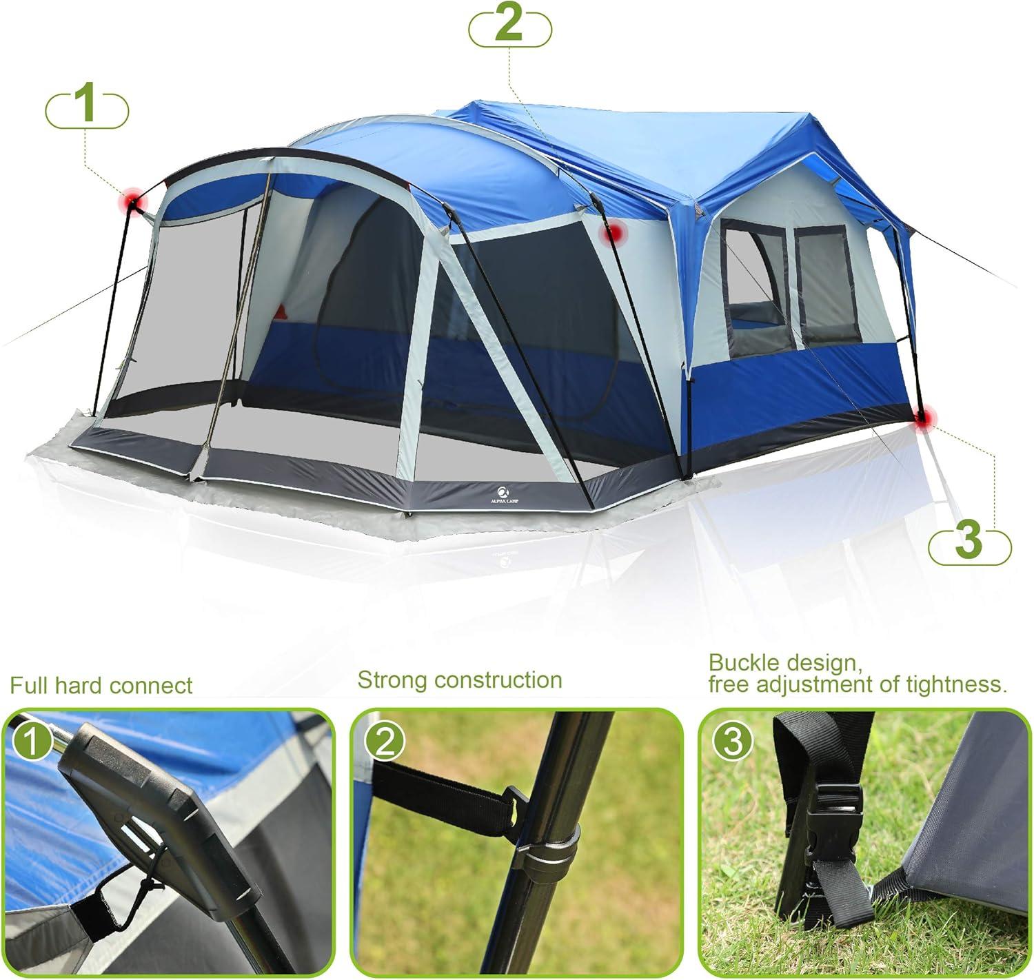 image:imageALPHA CAMP 1012 Person Family Camping Tent with Screen Room Cabin Tent Design 19 x 12
