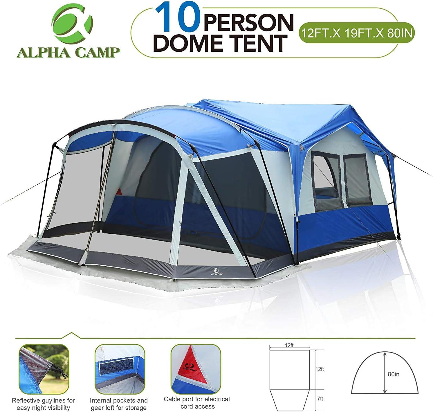 image:imageALPHA CAMP 1012 Person Family Camping Tent with Screen Room Cabin Tent Design 19 x 12