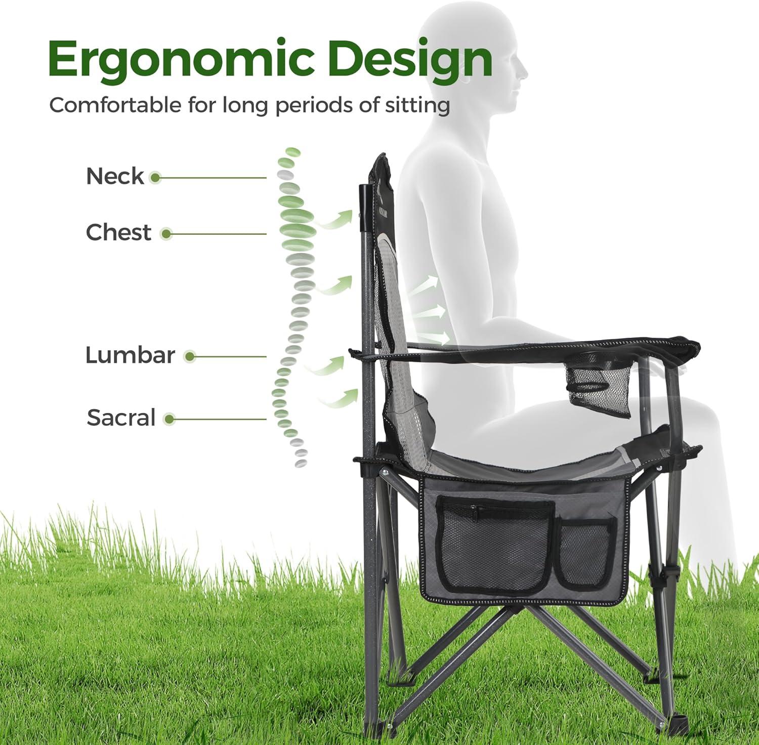 image:imageALPHA CAMP 2PC Oversized Mesh Back Camping Folding Chair Heavy Duty Support 350 LBS Collapsible Steel Frame Quad Chair Padded Arm Chair with Cup Holder Portable for Outdoor Black2PCBlack2pc