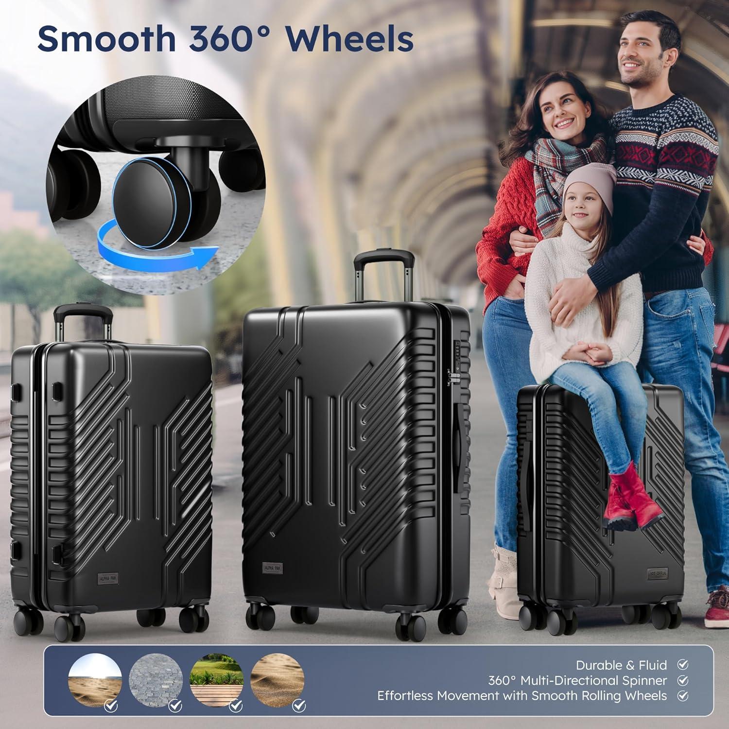 image:imageALPHA CAMP 3 Piece Expandable Luggage Set PCABS Durable Hard Shell Suitcase with Spinner Wheels amp TSA Lock20inch 24inch 28inch Luggage for BusinessTravelNavyBlack
