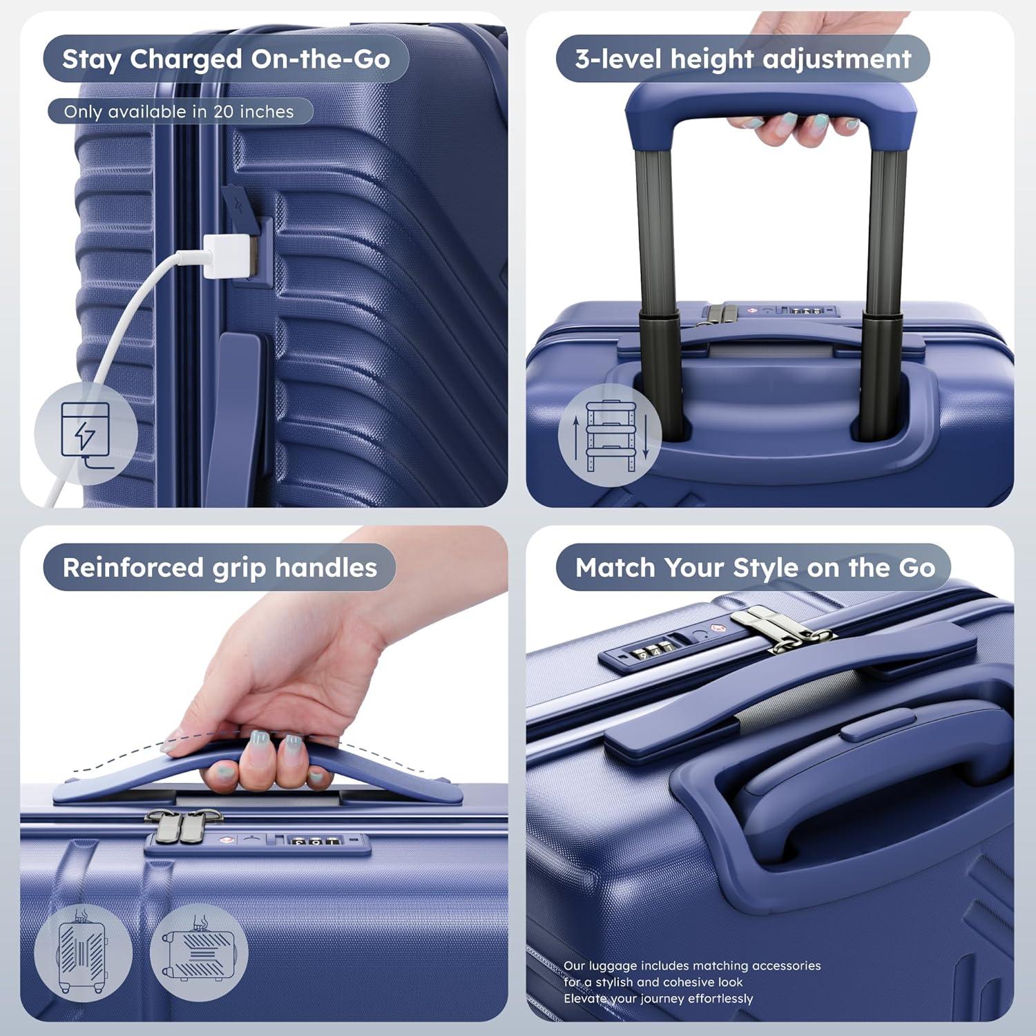 image:imageALPHA CAMP 3 Piece Expandable Luggage Set PCABS Durable Hard Shell Suitcase with Spinner Wheels amp TSA Lock20inch 24inch 28inch Luggage for BusinessTravelNavyNavy