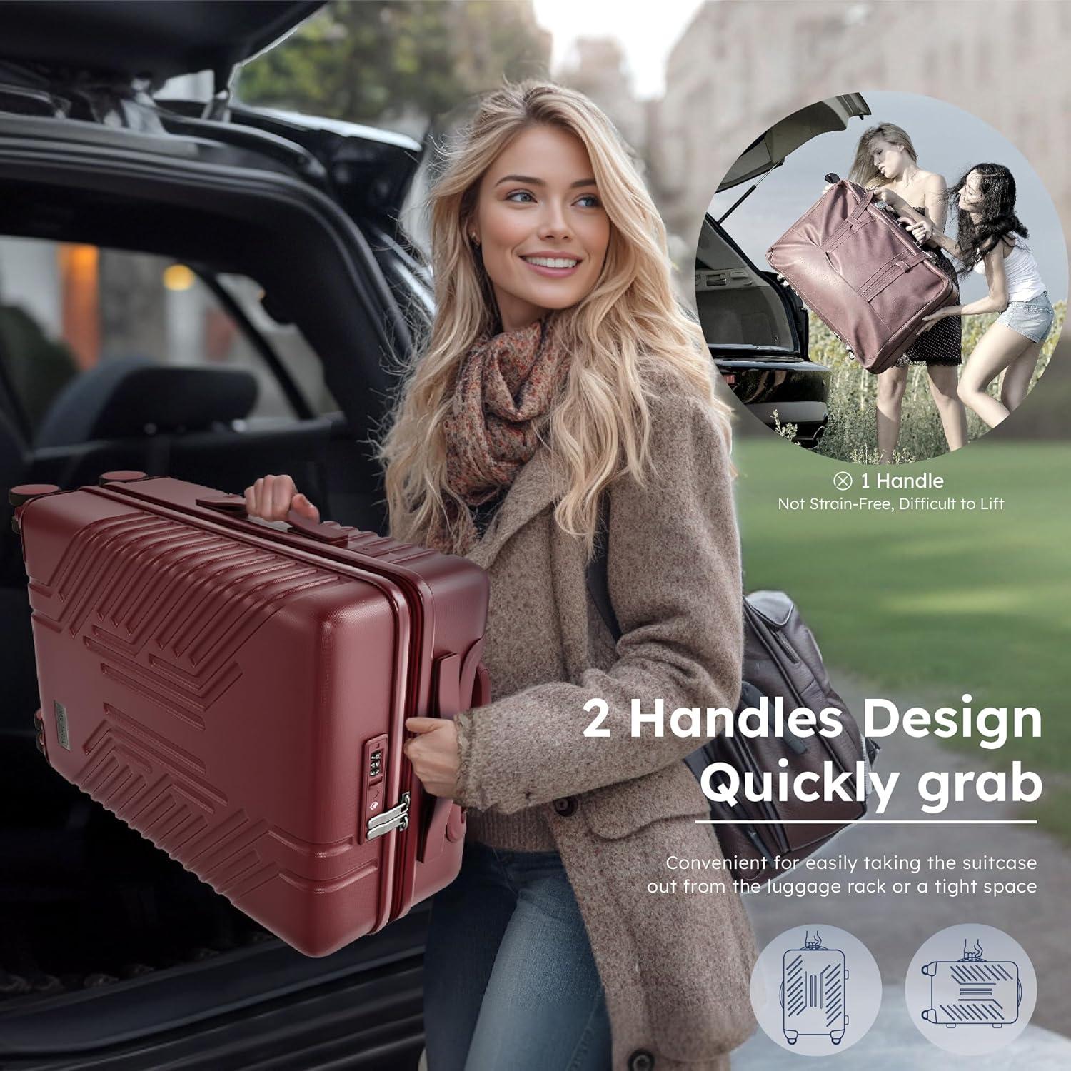 image:imageALPHA CAMP 3 Piece Expandable Luggage Set PCABS Durable Hard Shell Suitcase with Spinner Wheels amp TSA Lock20inch 24inch 28inch Luggage for BusinessTravelNavyRed