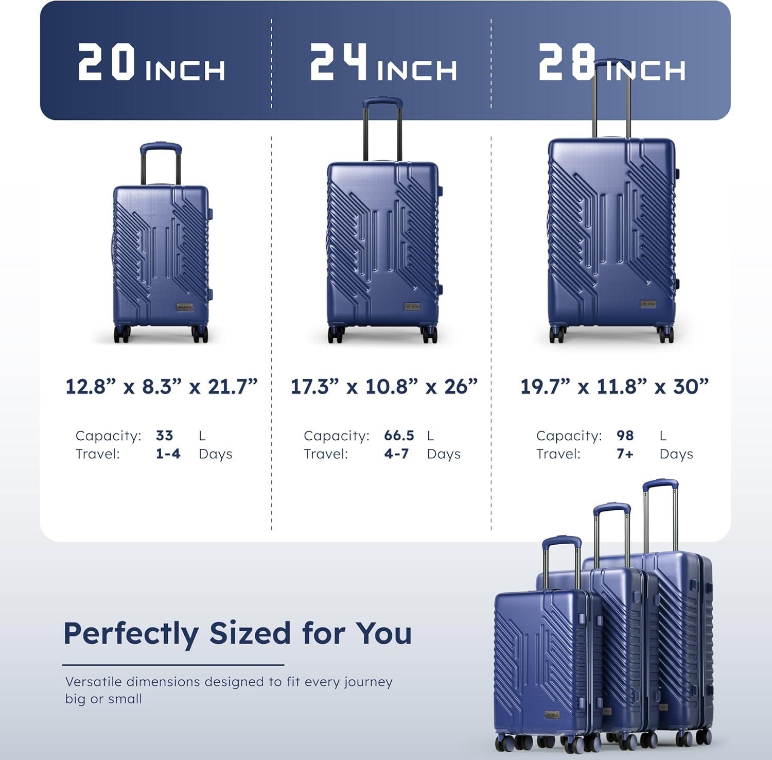 image:imageALPHA CAMP 3 Piece Expandable Luggage Set PCABS Durable Hard Shell Suitcase with Spinner Wheels amp TSA Lock20inch 24inch 28inch Luggage for BusinessTravelNavyNavy