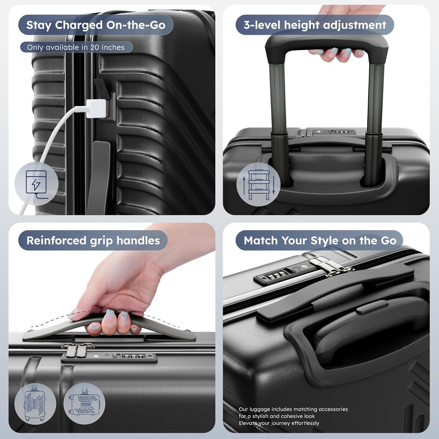 image:imageALPHA CAMP 3 Piece Expandable Luggage Set PCABS Durable Hard Shell Suitcase with Spinner Wheels amp TSA Lock20inch 24inch 28inch Luggage for BusinessTravelNavyBlack