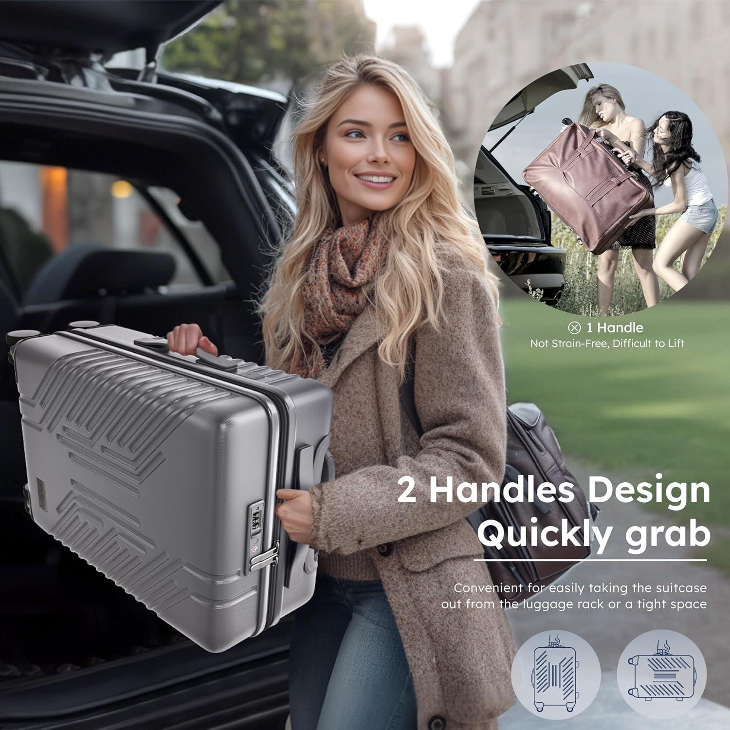 image:imageALPHA CAMP 3 Piece Expandable Luggage Set PCABS Durable Hard Shell Suitcase with Spinner Wheels amp TSA Lock20inch 24inch 28inch Luggage for BusinessTravelNavySilver