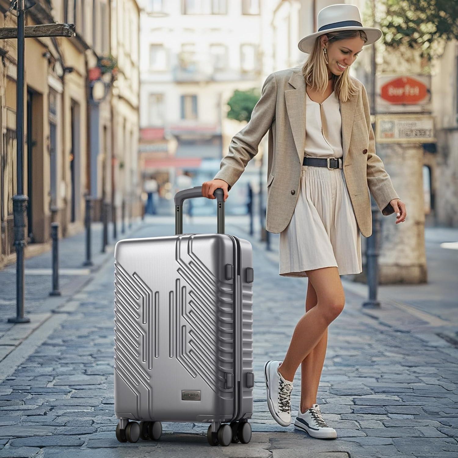 image:imageALPHA CAMP 3 Piece Expandable Luggage Set PCABS Durable Hard Shell Suitcase with Spinner Wheels amp TSA Lock20inch 24inch 28inch Luggage for BusinessTravelNavySilver