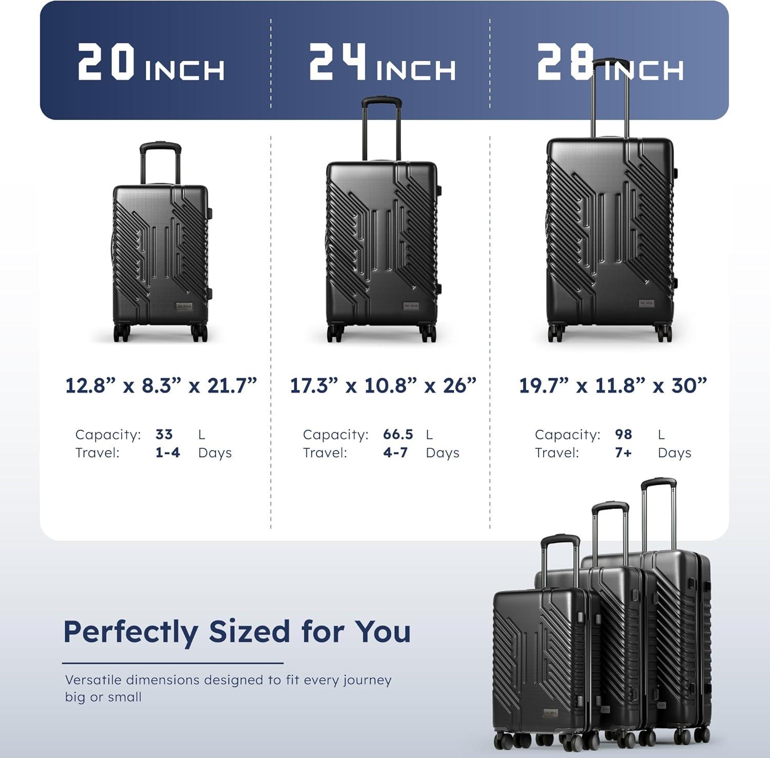 image:imageALPHA CAMP 3 Piece Expandable Luggage Set PCABS Durable Hard Shell Suitcase with Spinner Wheels amp TSA Lock20inch 24inch 28inch Luggage for BusinessTravelNavyBlack