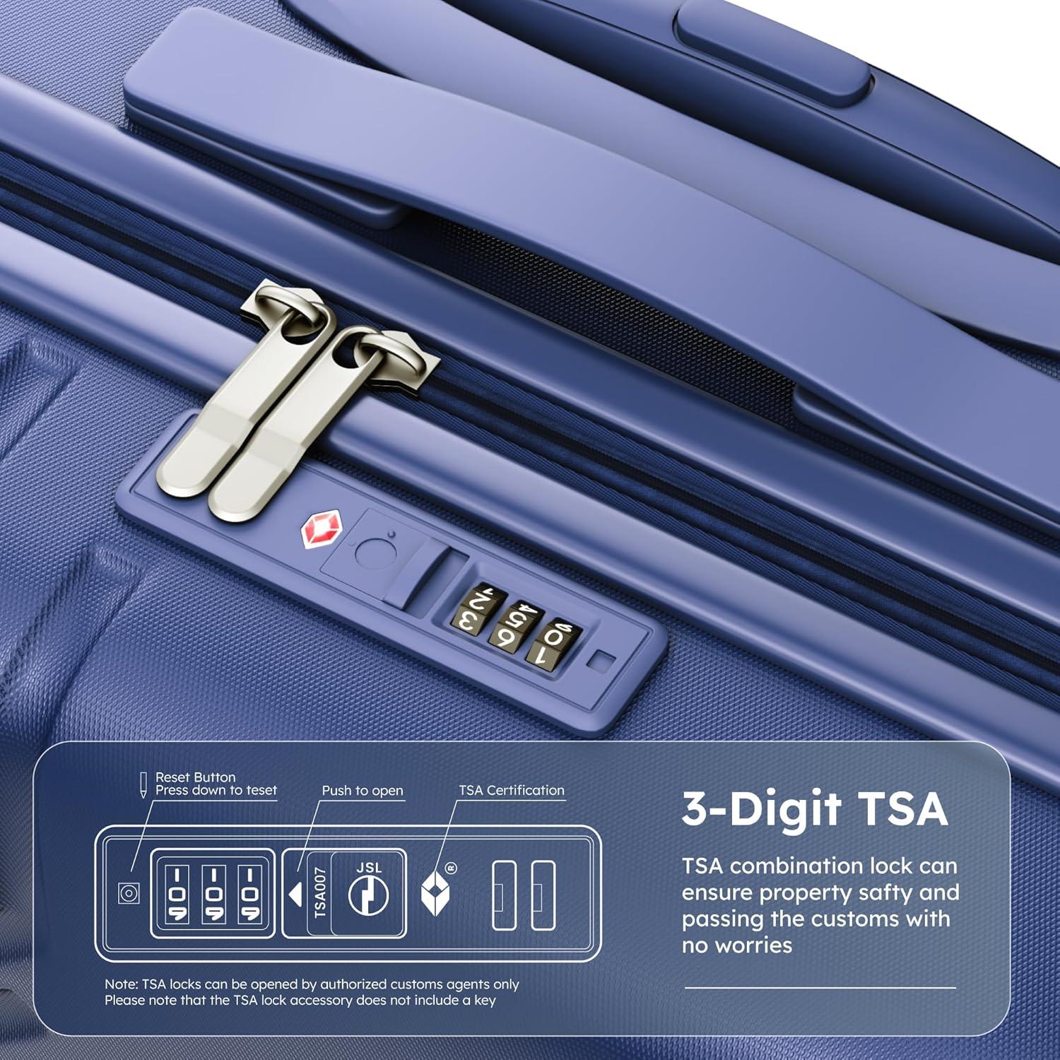 image:imageALPHA CAMP 3 Piece Expandable Luggage Set PCABS Durable Hard Shell Suitcase with Spinner Wheels amp TSA Lock20inch 24inch 28inch Luggage for BusinessTravelNavyNavy