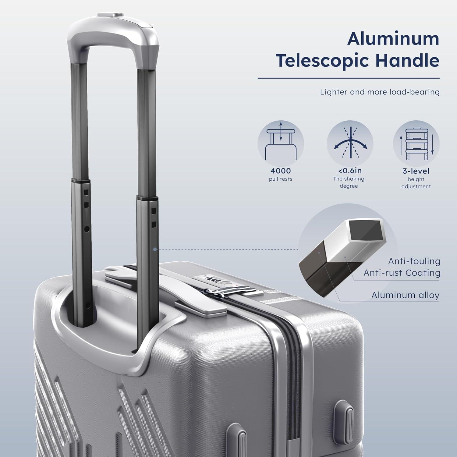 image:imageALPHA CAMP 3 Piece Expandable Luggage Set PCABS Durable Hard Shell Suitcase with Spinner Wheels amp TSA Lock20inch 24inch 28inch Luggage for BusinessTravelNavySilver