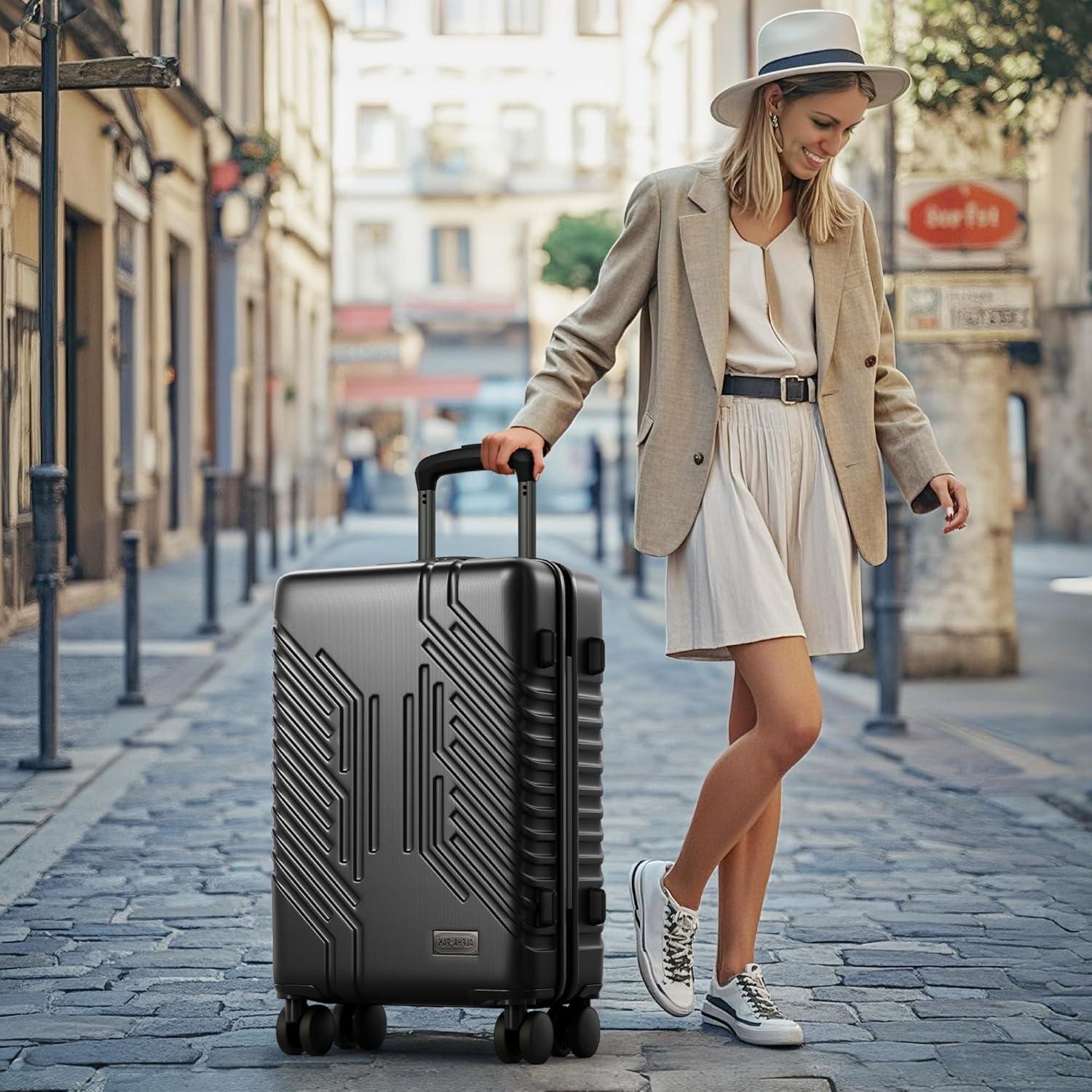 image:imageALPHA CAMP 3 Piece Expandable Luggage Set PCABS Durable Hard Shell Suitcase with Spinner Wheels amp TSA Lock20inch 24inch 28inch Luggage for BusinessTravelNavyBlack