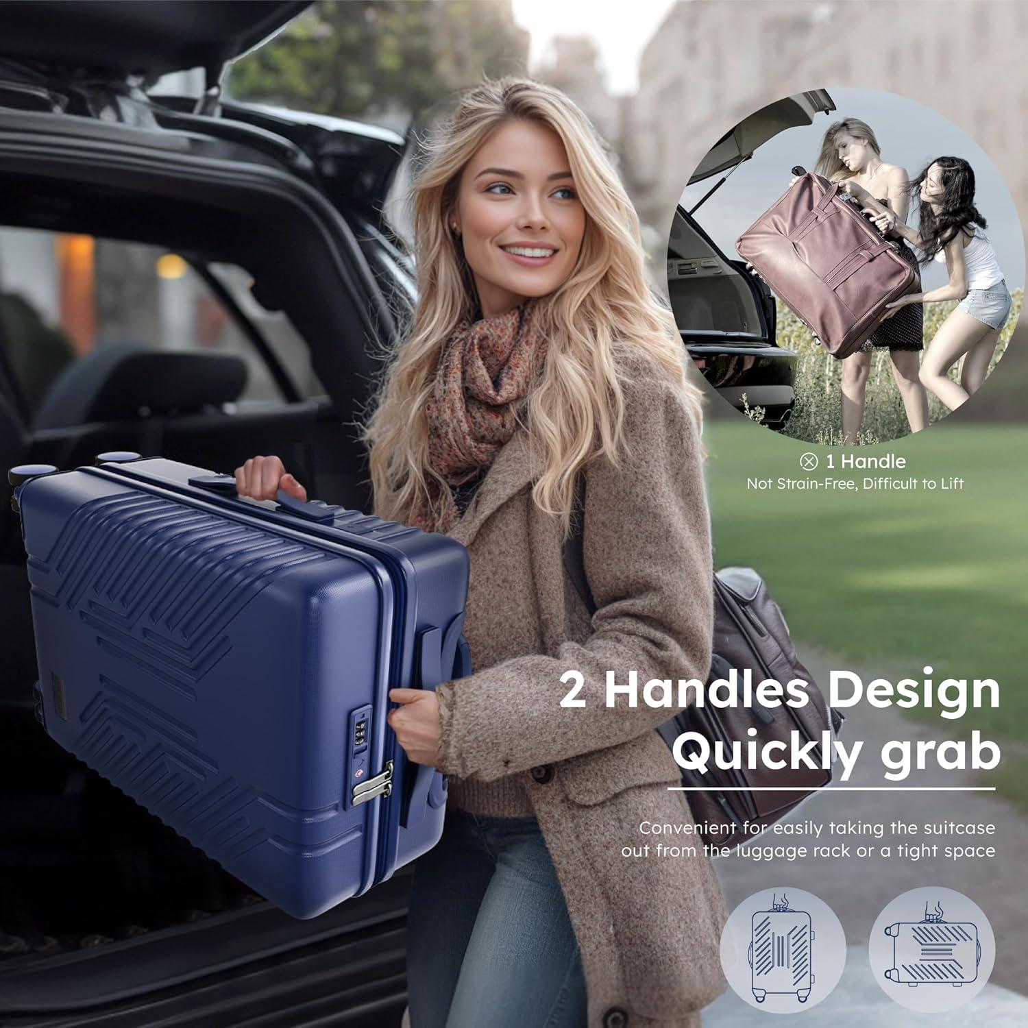 image:imageALPHA CAMP 3 Piece Expandable Luggage Set PCABS Durable Hard Shell Suitcase with Spinner Wheels amp TSA Lock20inch 24inch 28inch Luggage for BusinessTravelNavyNavy