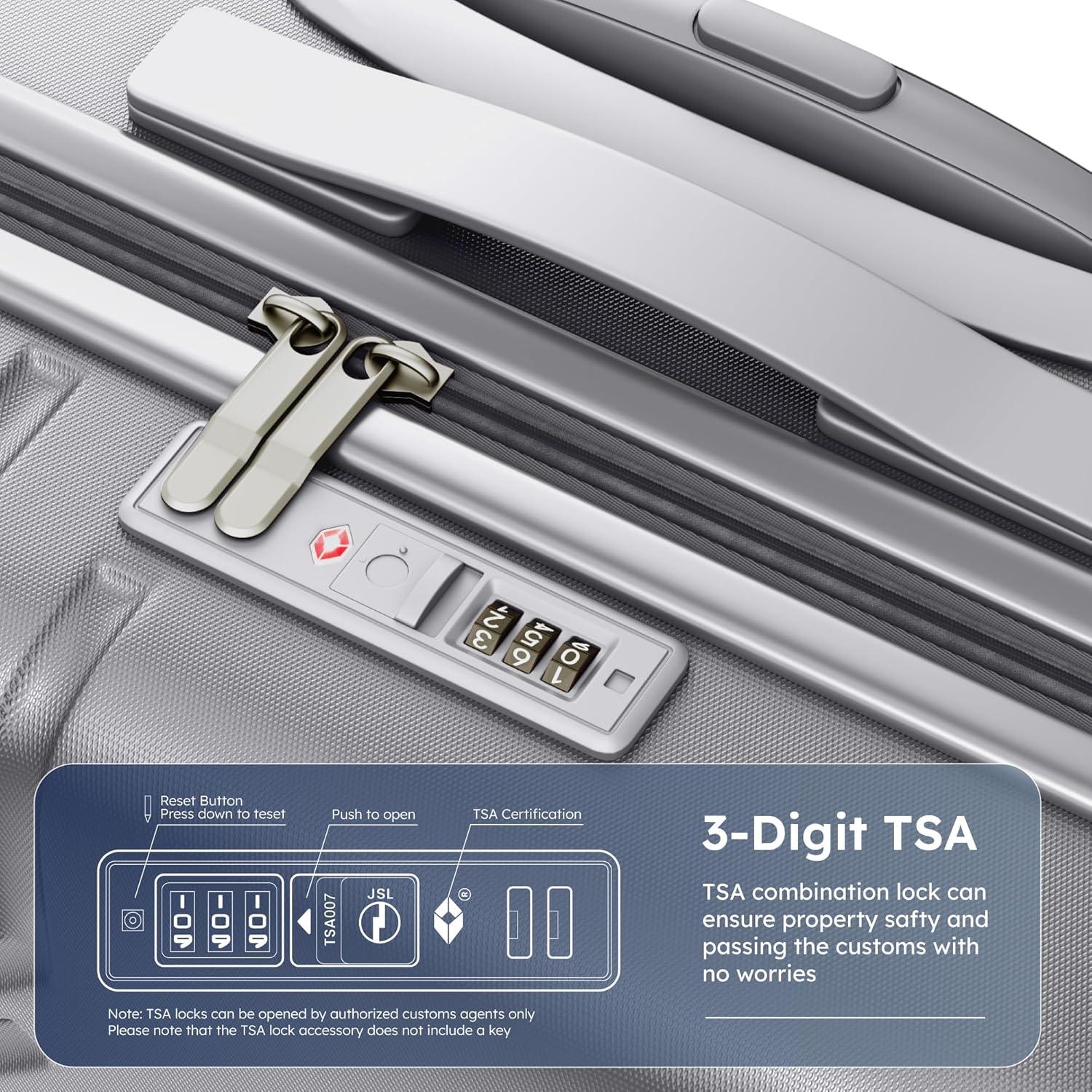 image:imageALPHA CAMP 3 Piece Expandable Luggage Set PCABS Durable Hard Shell Suitcase with Spinner Wheels amp TSA Lock20inch 24inch 28inch Luggage for BusinessTravelNavySilver