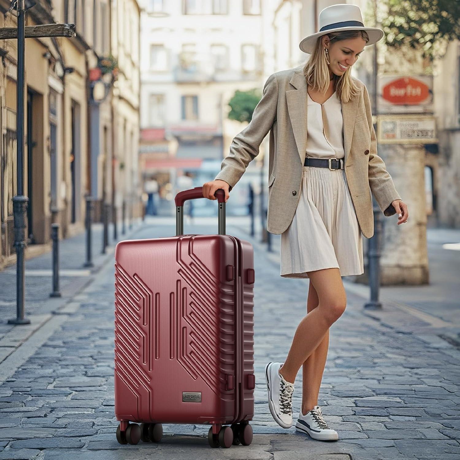 image:imageALPHA CAMP 3 Piece Expandable Luggage Set PCABS Durable Hard Shell Suitcase with Spinner Wheels amp TSA Lock20inch 24inch 28inch Luggage for BusinessTravelNavyRed