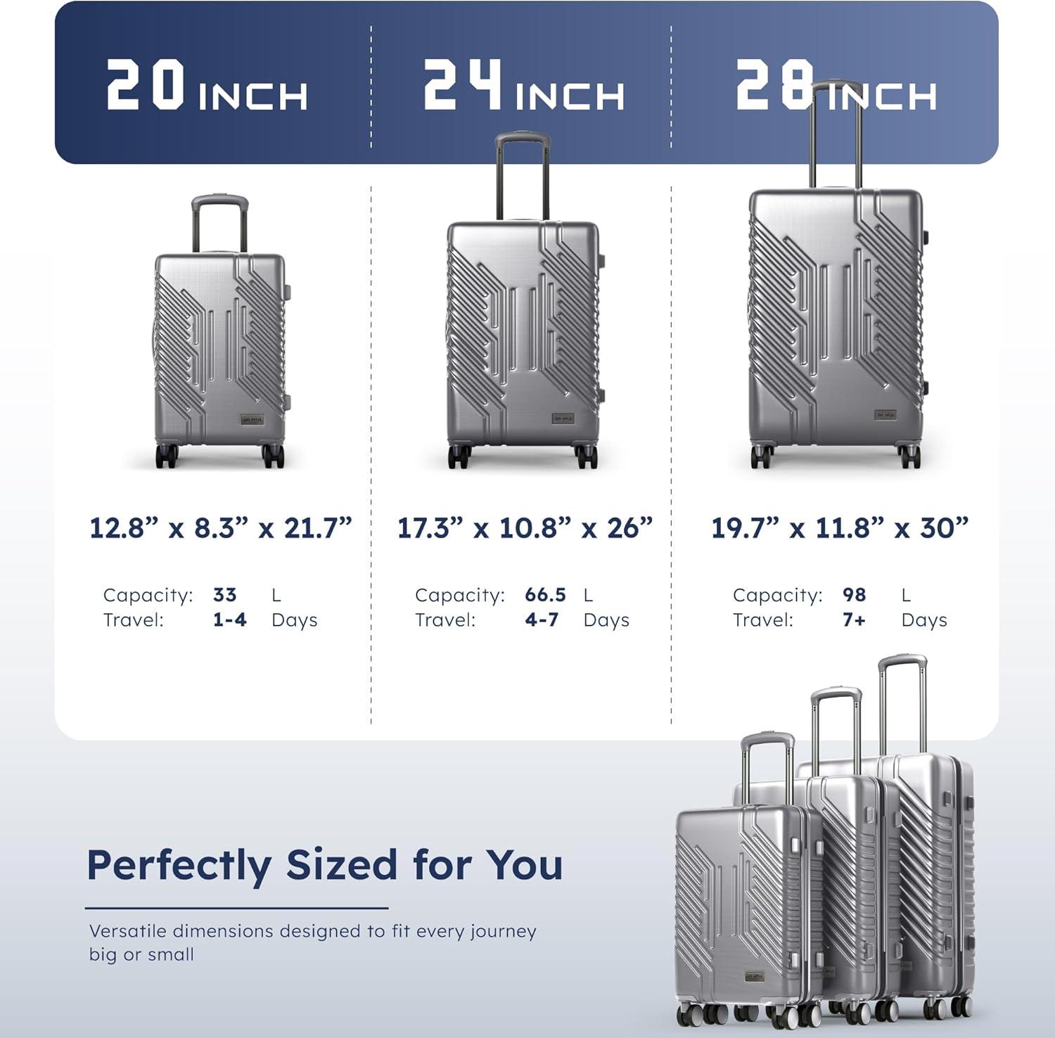 image:imageALPHA CAMP 3 Piece Expandable Luggage Set PCABS Durable Hard Shell Suitcase with Spinner Wheels amp TSA Lock20inch 24inch 28inch Luggage for BusinessTravelNavySilver
