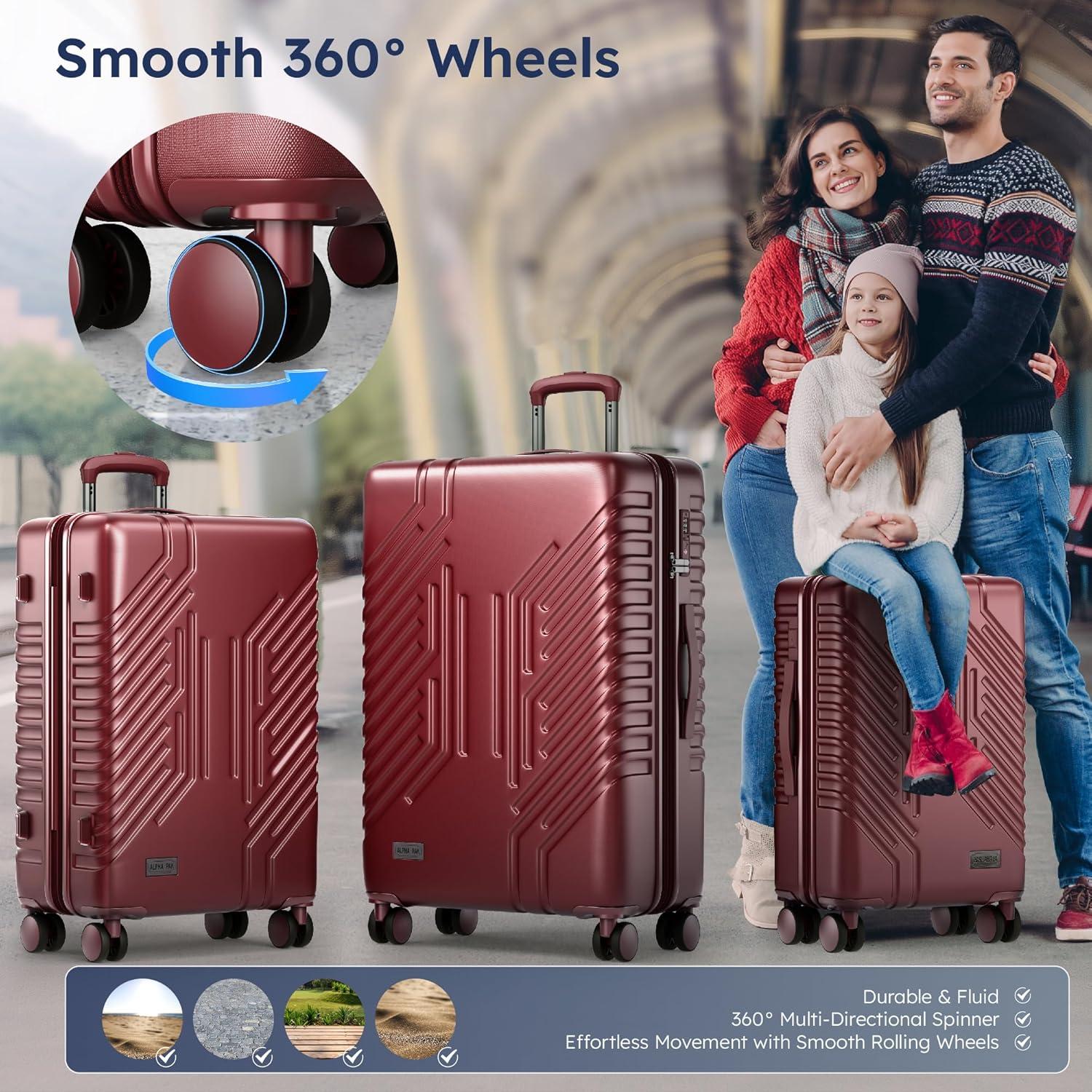 image:imageALPHA CAMP 3 Piece Expandable Luggage Set PCABS Durable Hard Shell Suitcase with Spinner Wheels amp TSA Lock20inch 24inch 28inch Luggage for BusinessTravelNavyRed