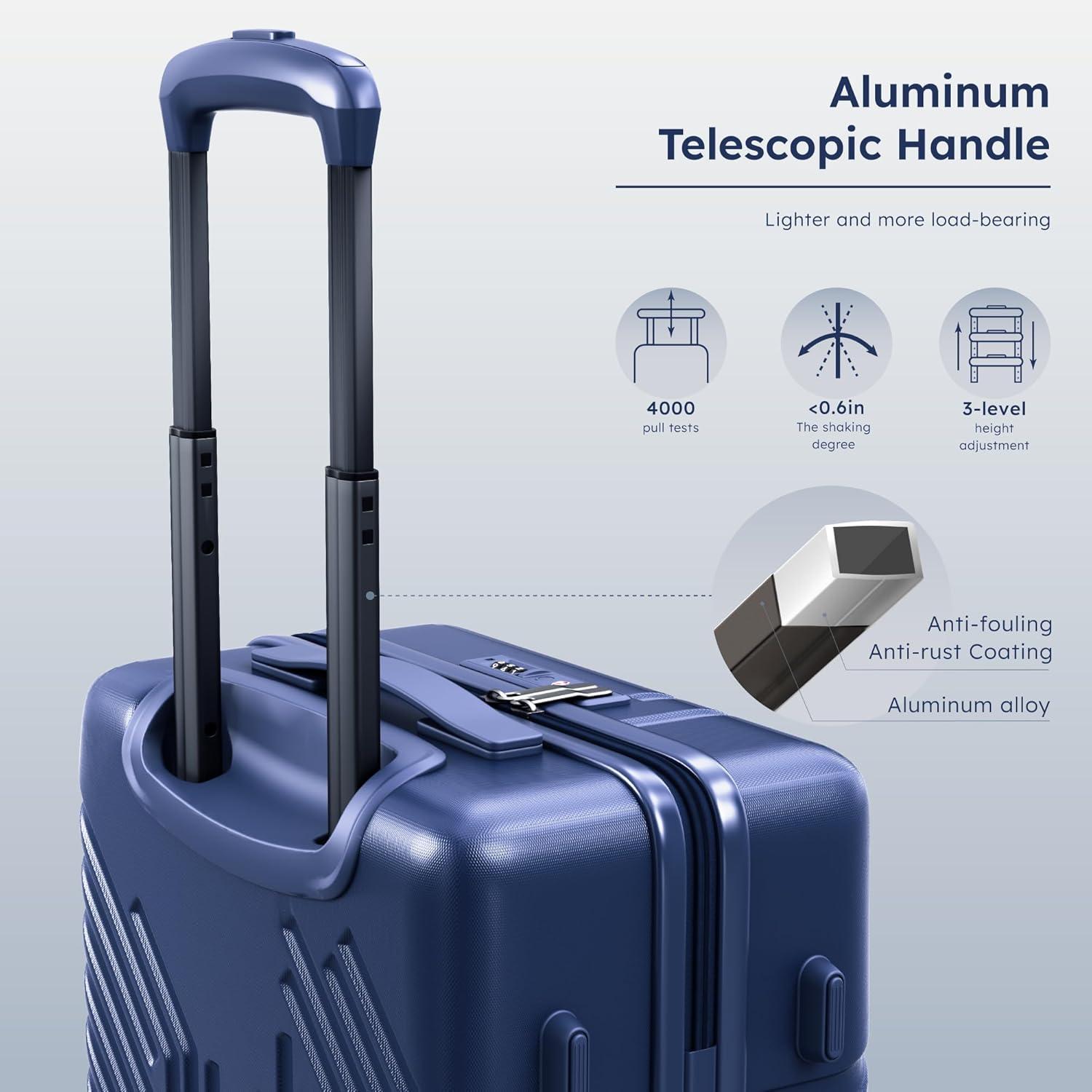 image:imageALPHA CAMP 3 Piece Expandable Luggage Set PCABS Durable Hard Shell Suitcase with Spinner Wheels amp TSA Lock20inch 24inch 28inch Luggage for BusinessTravelNavyNavy