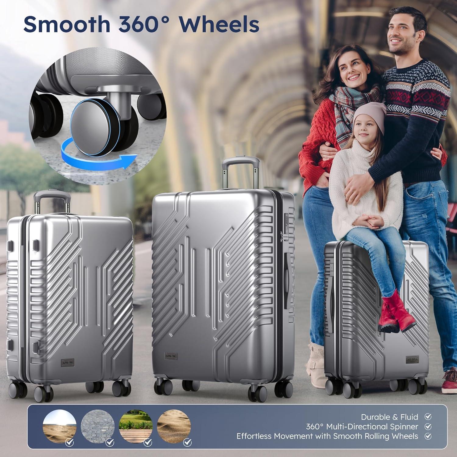 image:imageALPHA CAMP 3 Piece Expandable Luggage Set PCABS Durable Hard Shell Suitcase with Spinner Wheels amp TSA Lock20inch 24inch 28inch Luggage for BusinessTravelNavySilver