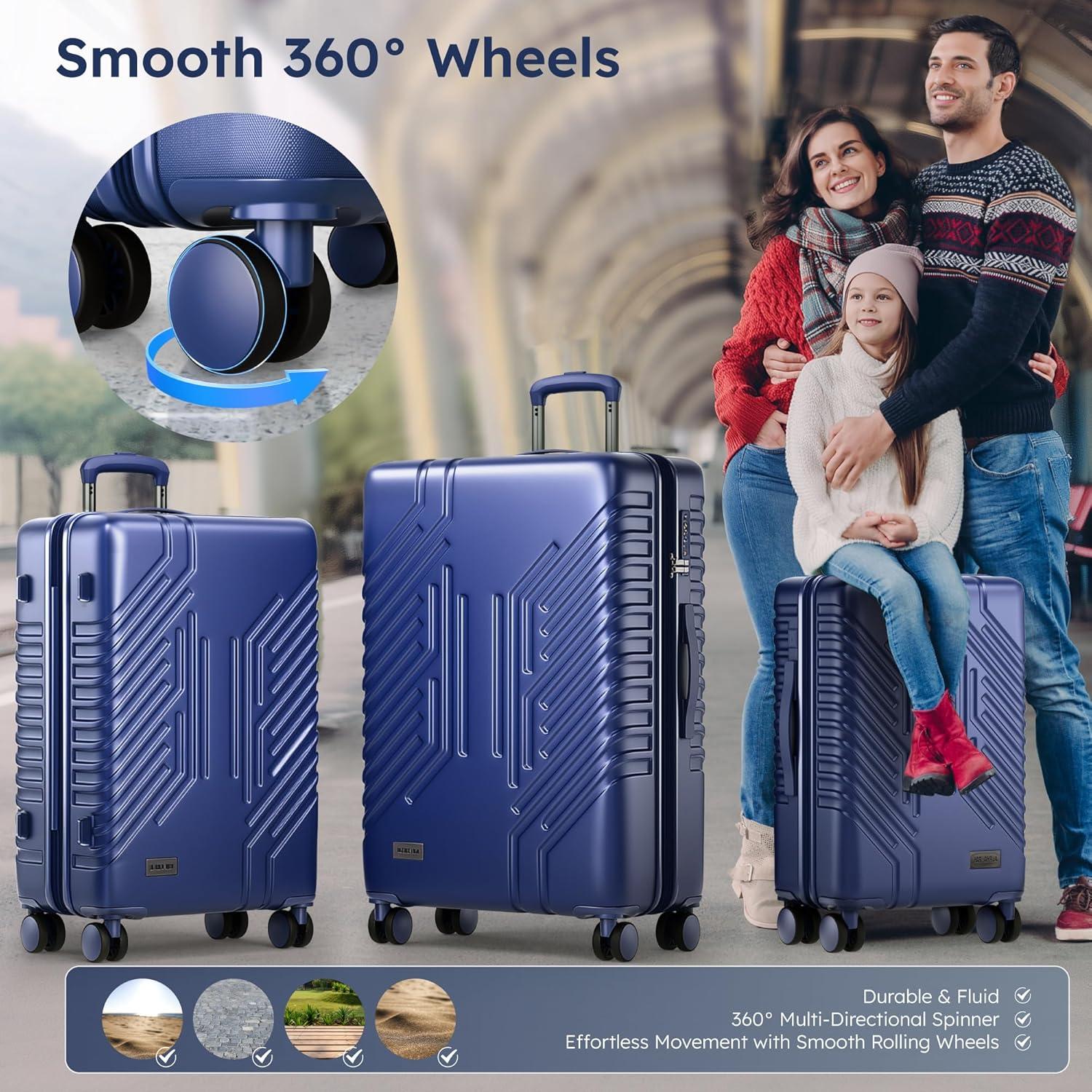 image:imageALPHA CAMP 3 Piece Expandable Luggage Set PCABS Durable Hard Shell Suitcase with Spinner Wheels amp TSA Lock20inch 24inch 28inch Luggage for BusinessTravelNavyNavy
