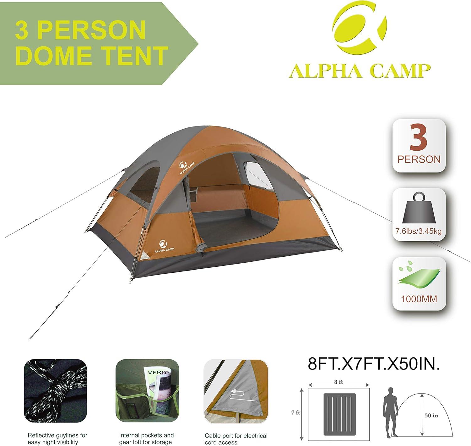 image:imageALPHA CAMP 34 Person Camping Dome Tent with Carry Bag Lightweight Waterproof Portable Backpacking Tent for Outdoor CampingHiking