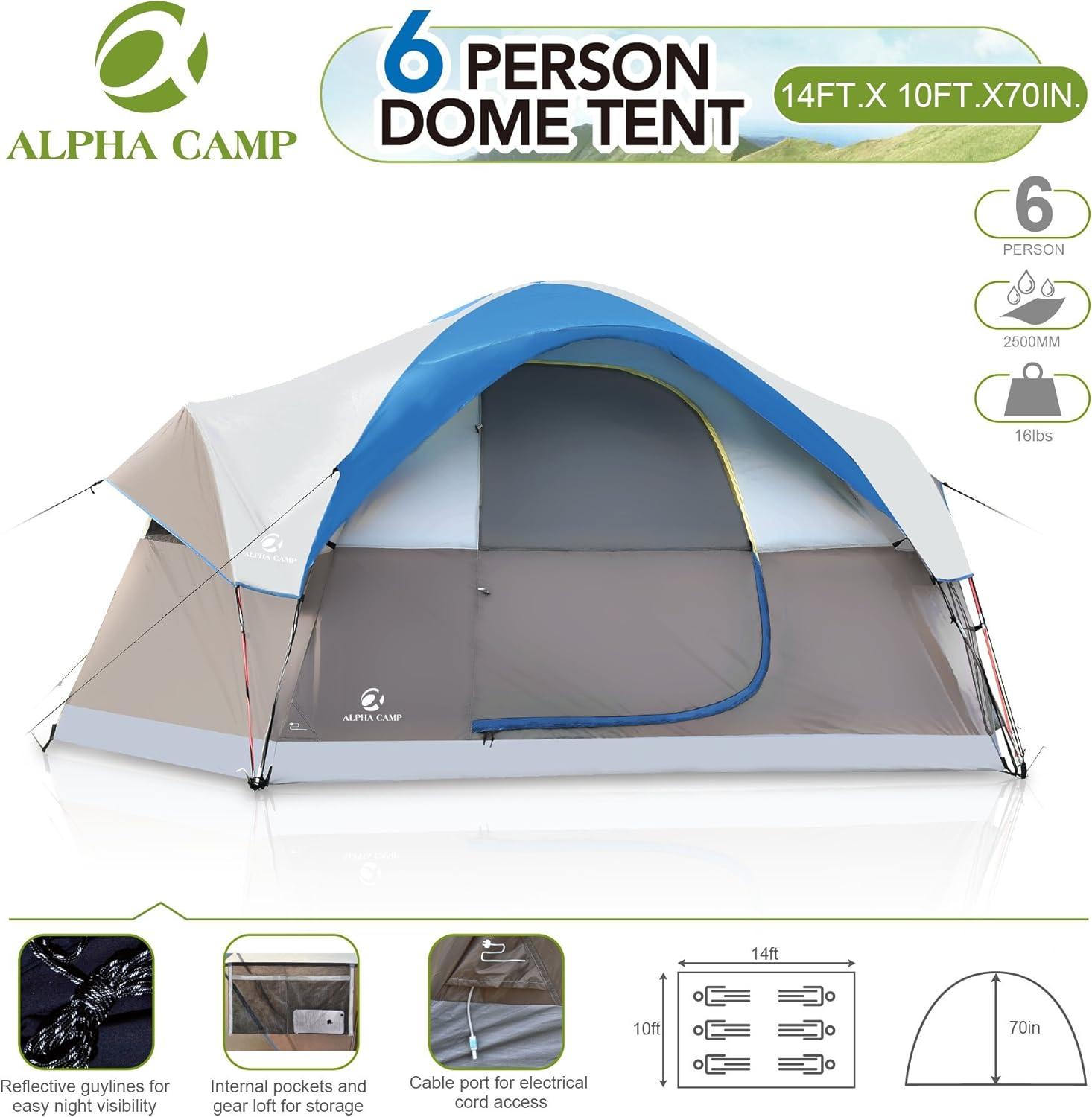 image:imageALPHA CAMP 6 Person Family Tent Dome Camping Tent with Carry Bag and Rainfly