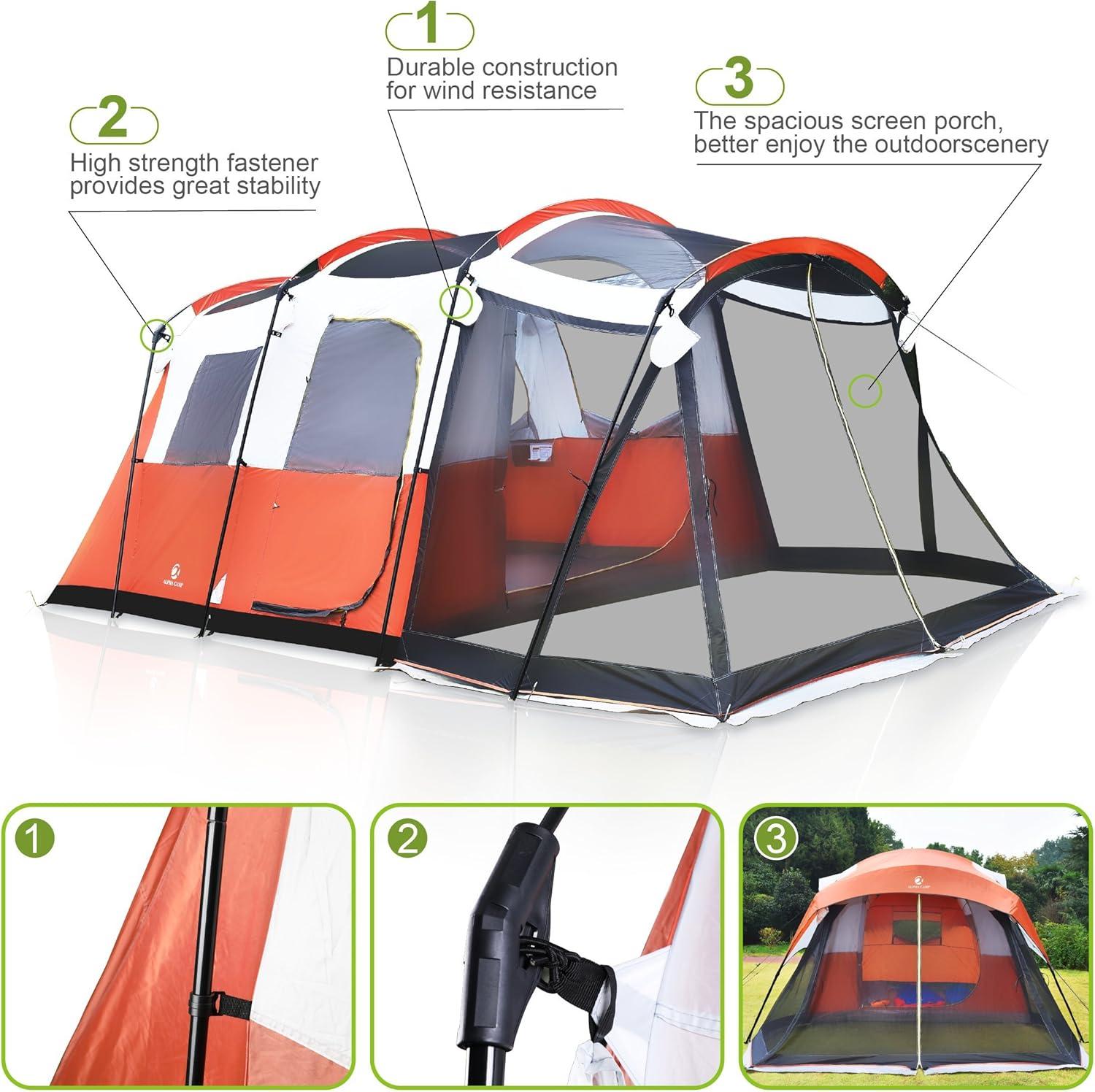 image:imageALPHA CAMP 6 Person Family Tent with Screen Room Cabin Tent Design 17 x 9