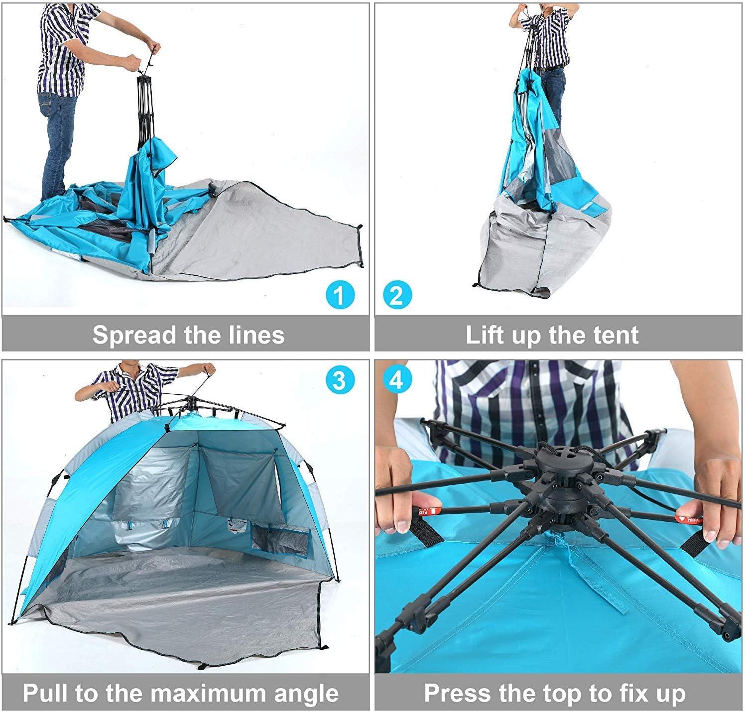 image:imageALPHA CAMP Beach Tent Easy Instant Sun ShelterExtended Zippered Porch Included