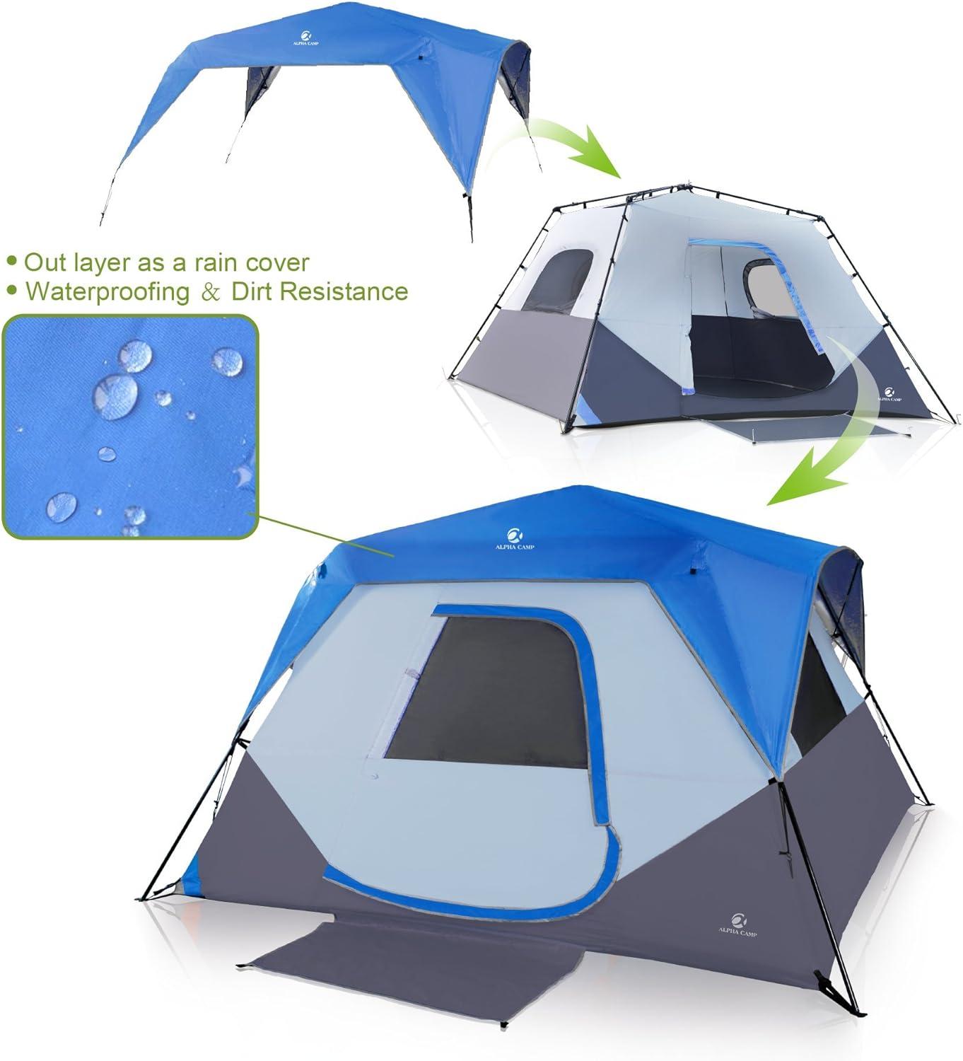 image:imageALPHA CAMP Camping Tent 68 Person Instant Family Tent 60 Seconds Easy Setup Cabin Tent with Rainfly and Mud Mat6 Person Blue