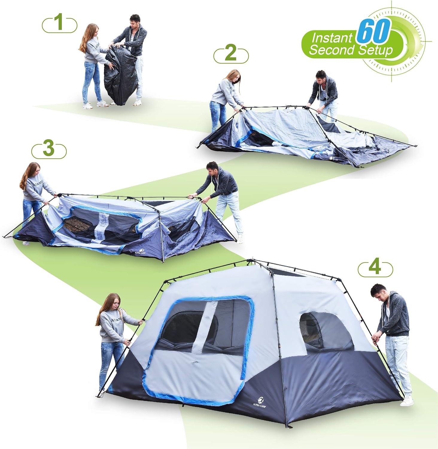 image:imageALPHA CAMP Camping Tent 68 Person Instant Family Tent 60 Seconds Easy Setup Cabin Tent with Rainfly and Mud Mat6 Person Blue