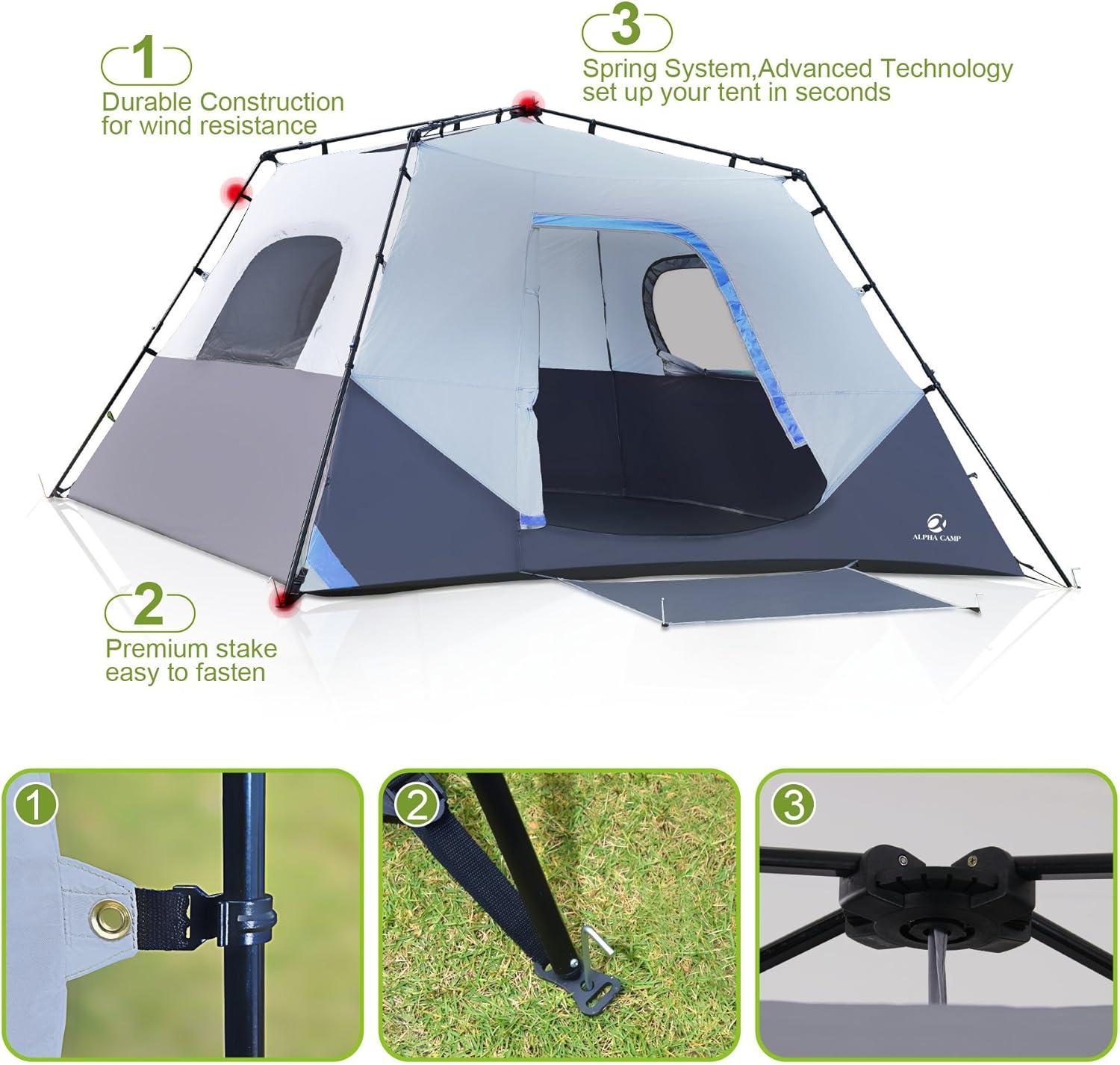 image:imageALPHA CAMP Camping Tent 68 Person Instant Family Tent 60 Seconds Easy Setup Cabin Tent with Rainfly and Mud Mat6 Person Blue