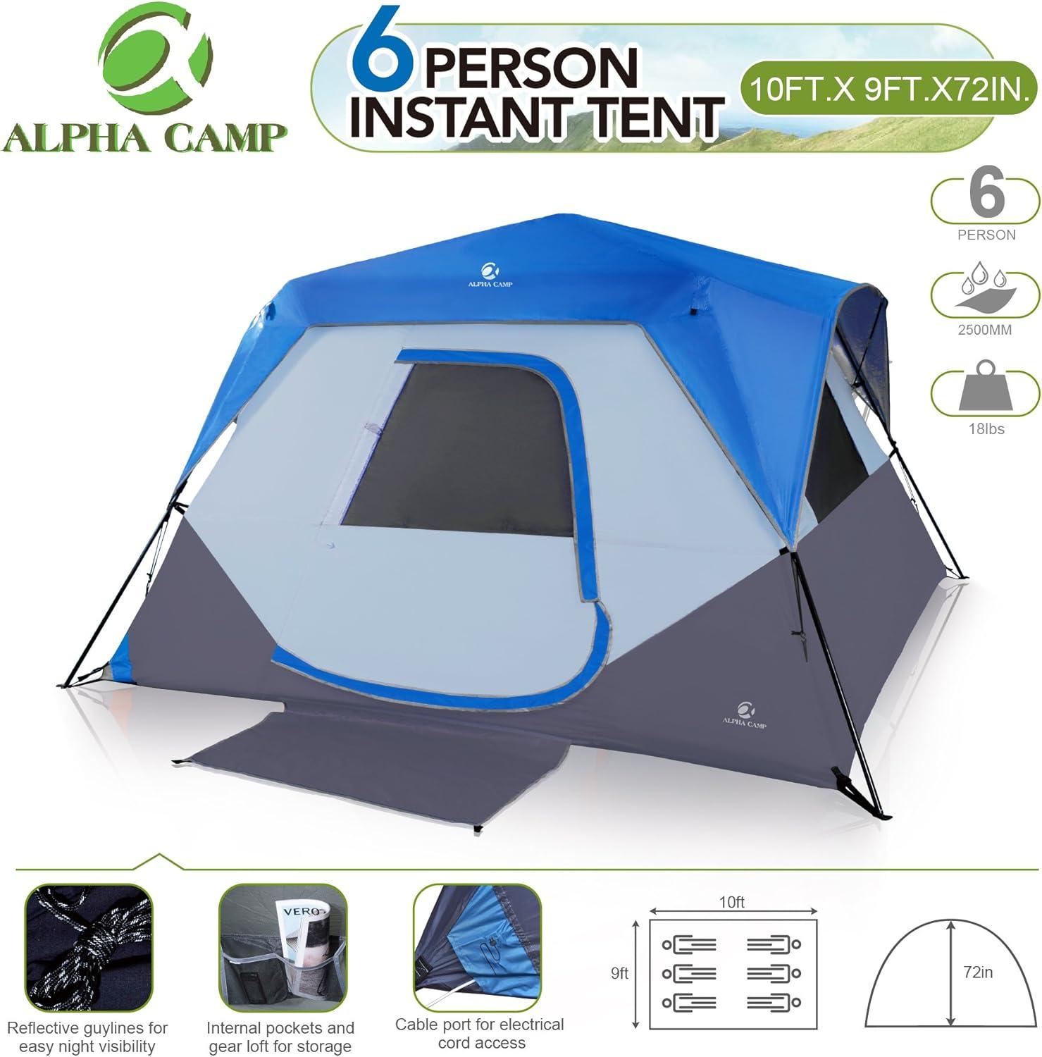 image:imageALPHA CAMP Camping Tent 68 Person Instant Family Tent 60 Seconds Easy Setup Cabin Tent with Rainfly and Mud Mat6 Person Blue