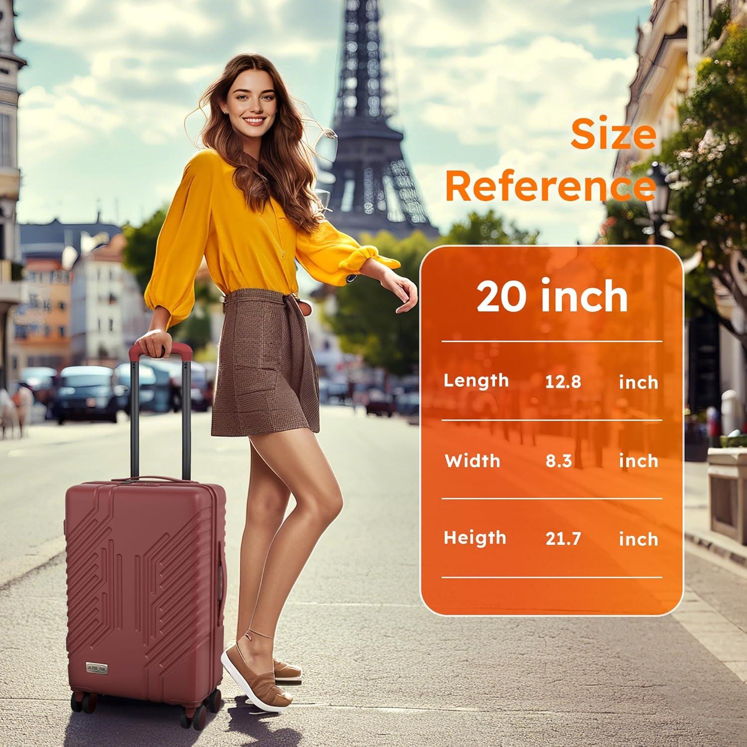 image:imageALPHA CAMP Carry On Luggage 22x14x11 Airline Approved Hardshell Durable PCABS Luggage with Spinner Wheels Lightweight Travel Rolling Suitcase with Builtin TSA LockUSB PortRedRed