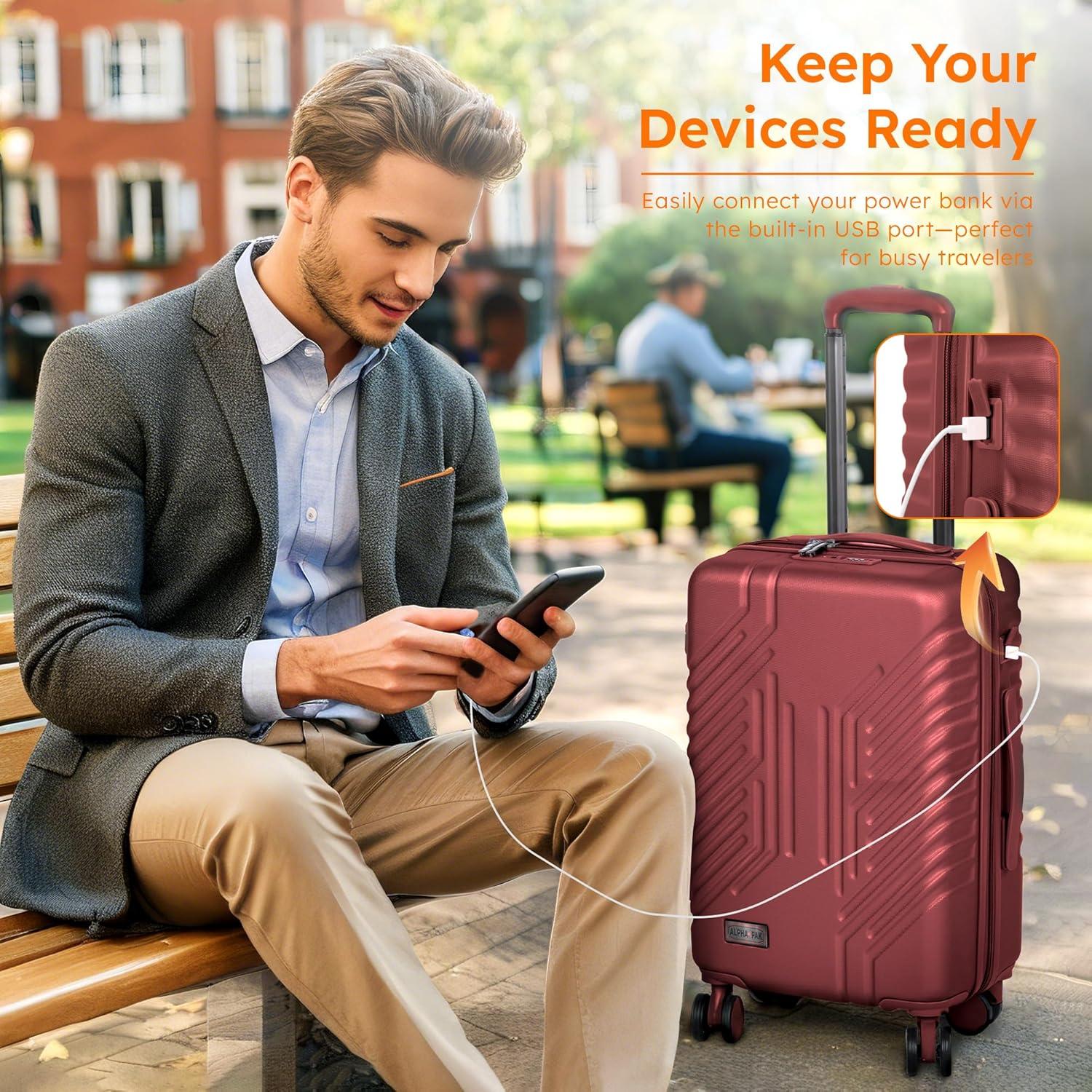 image:imageALPHA CAMP Carry On Luggage 22x14x11 Airline Approved Hardshell Durable PCABS Luggage with Spinner Wheels Lightweight Travel Rolling Suitcase with Builtin TSA LockUSB PortRedRed