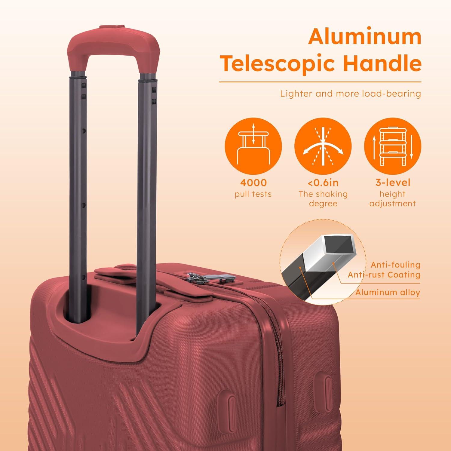 image:imageALPHA CAMP Carry On Luggage 22x14x11 Airline Approved Hardshell Durable PCABS Luggage with Spinner Wheels Lightweight Travel Rolling Suitcase with Builtin TSA LockUSB PortRedRed