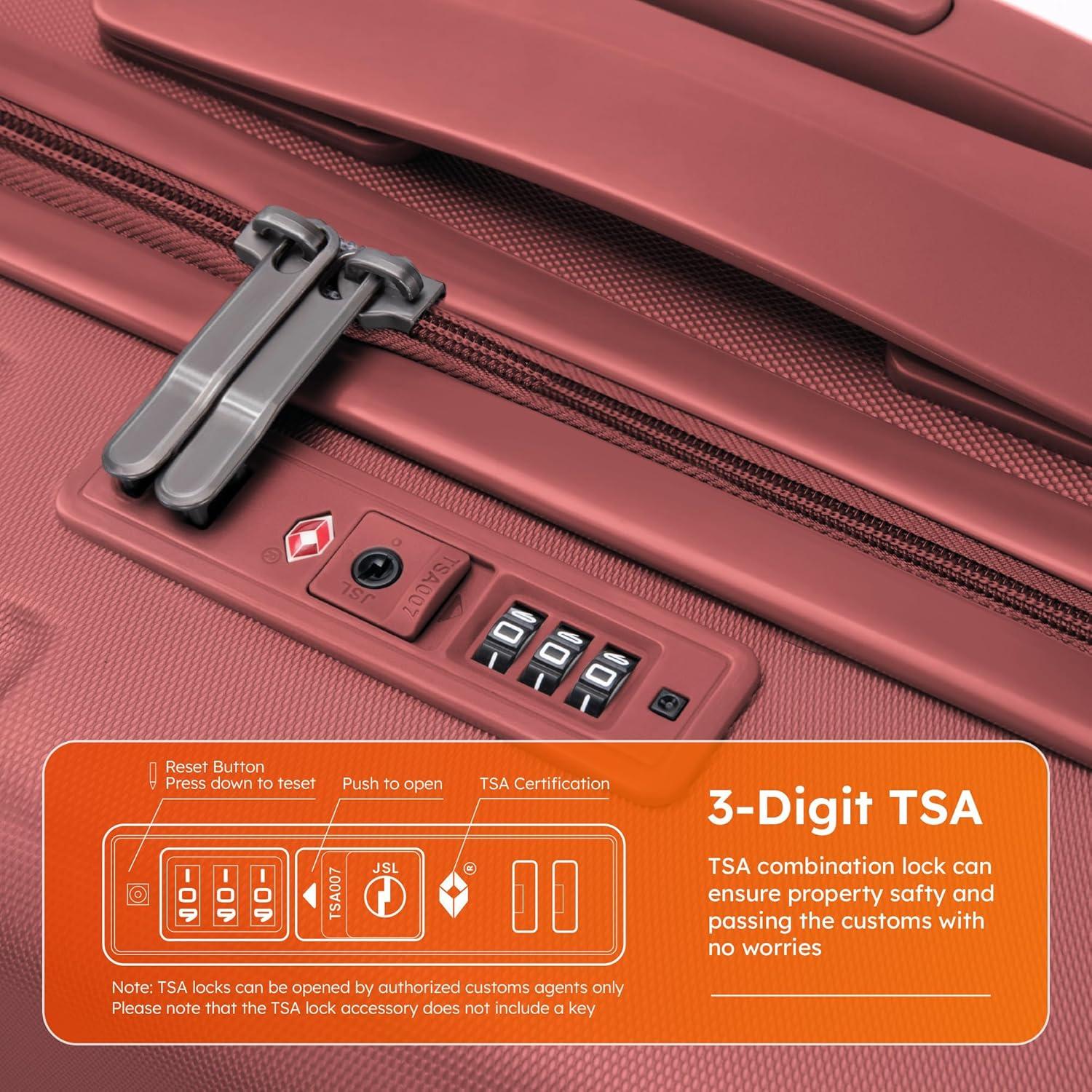 image:imageALPHA CAMP Carry On Luggage 22x14x11 Airline Approved Hardshell Durable PCABS Luggage with Spinner Wheels Lightweight Travel Rolling Suitcase with Builtin TSA LockUSB PortRedRed