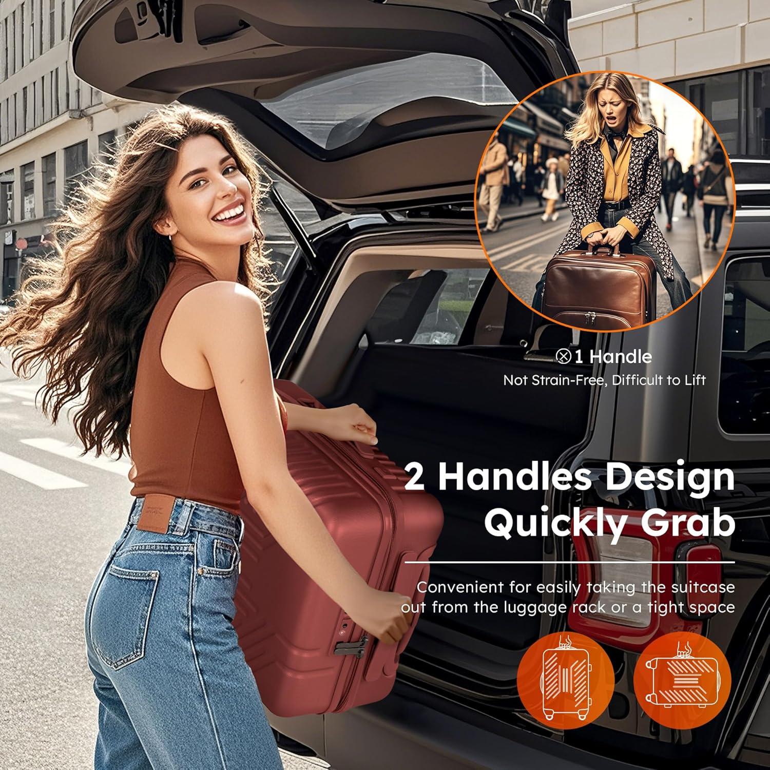 image:imageALPHA CAMP Carry On Luggage 22x14x11 Airline Approved Hardshell Durable PCABS Luggage with Spinner Wheels Lightweight Travel Rolling Suitcase with Builtin TSA LockUSB PortRedRed