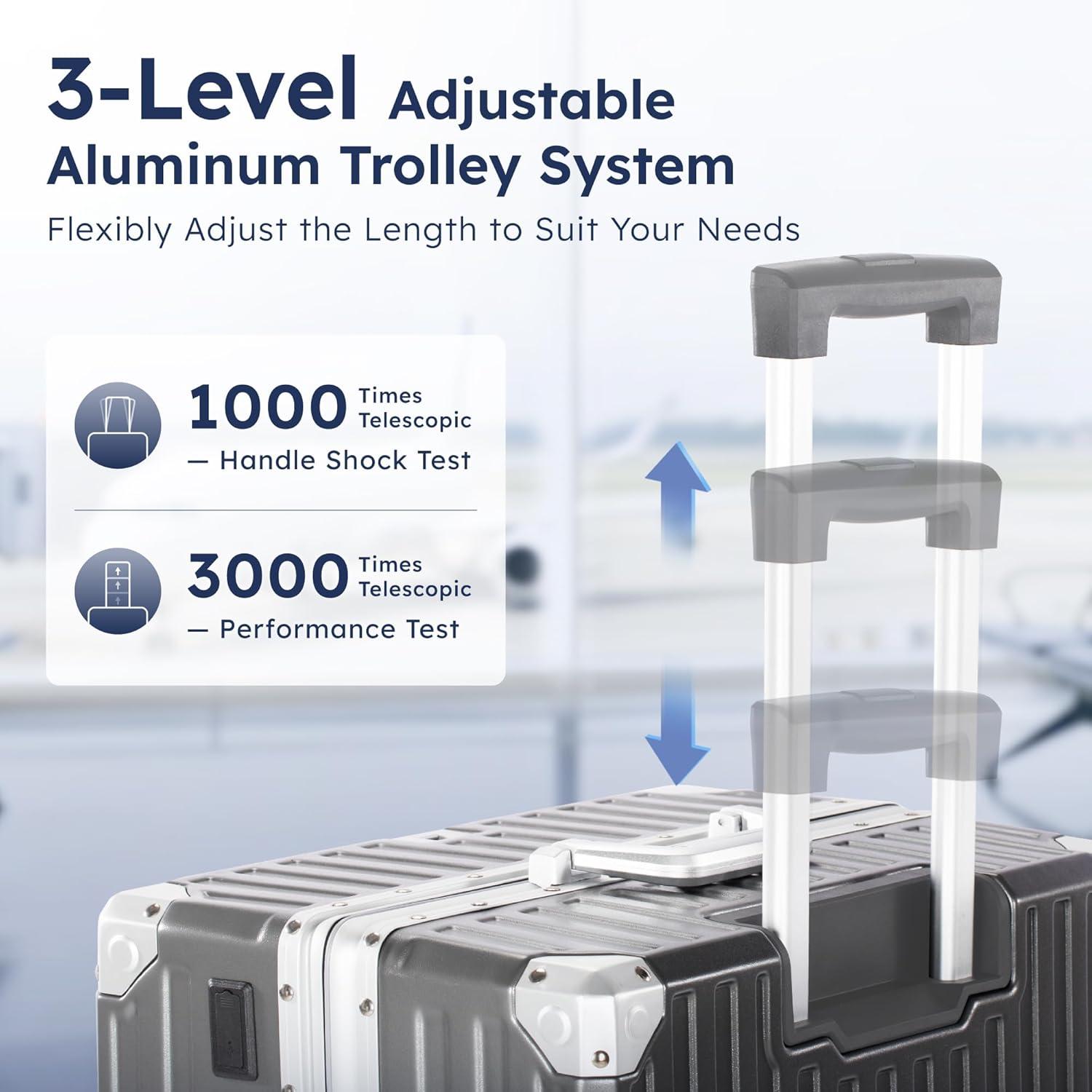 image:imageALPHA CAMP Checked 28 Inch Luggage Thickened Aluminum Frame Luggage with TSA Spinner Wheels 3Layer PC Hard Shell Zipperless Travel Suitcase TypeC USB Charging Port Cup Holder GreyGrey