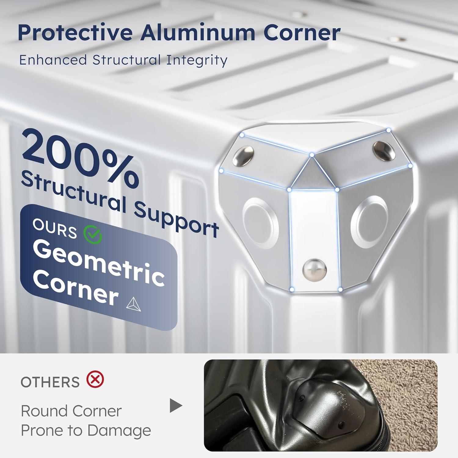 image:imageALPHA CAMP Checked 28 Inch Luggage Thickened Aluminum Frame Luggage with TSA Spinner Wheels 3Layer PC Hard Shell Zipperless Travel Suitcase TypeC USB Charging Port Cup Holder GreySilver