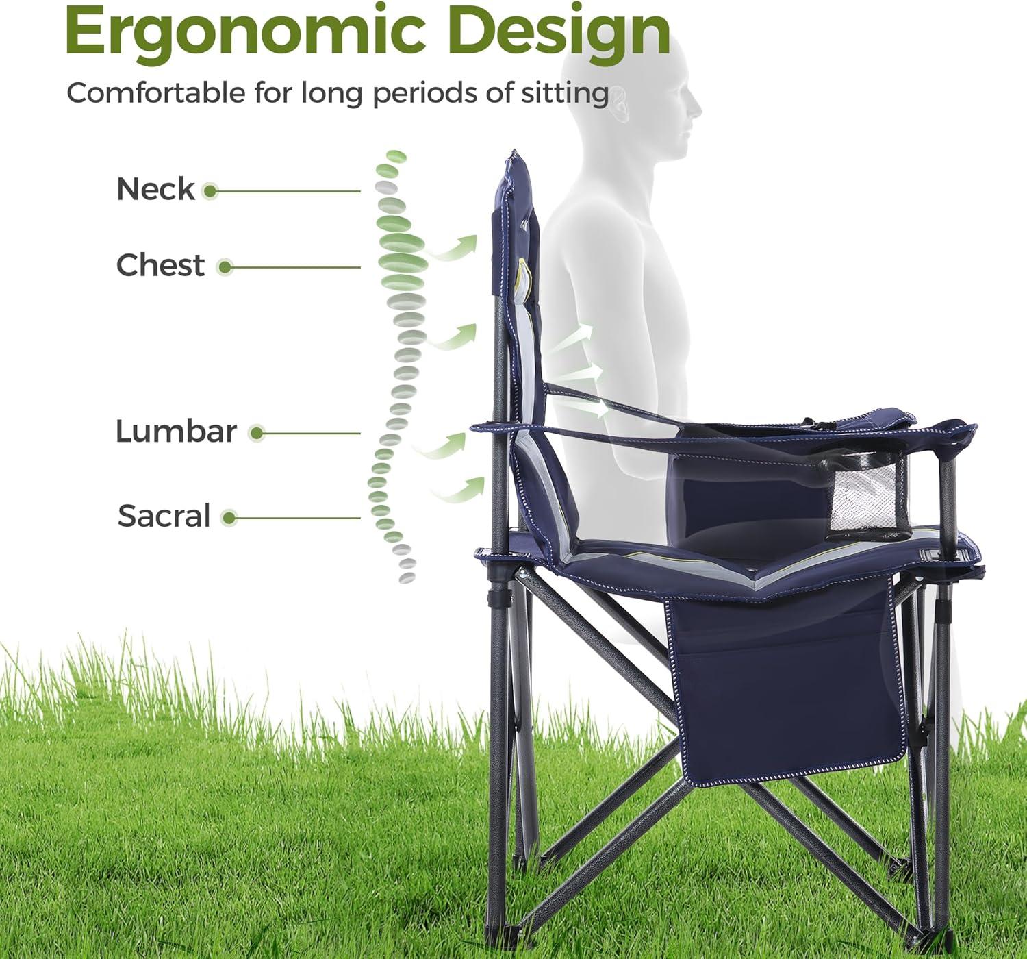 image:imageALPHA CAMP Heavy Duty Camping Chair 500LBS Capacity Oversized Folding Chair for Heavy People Padded Portable Outdoor Chair with Cooler Bag amp Cup Holder for Camping Fishing BeachBlue