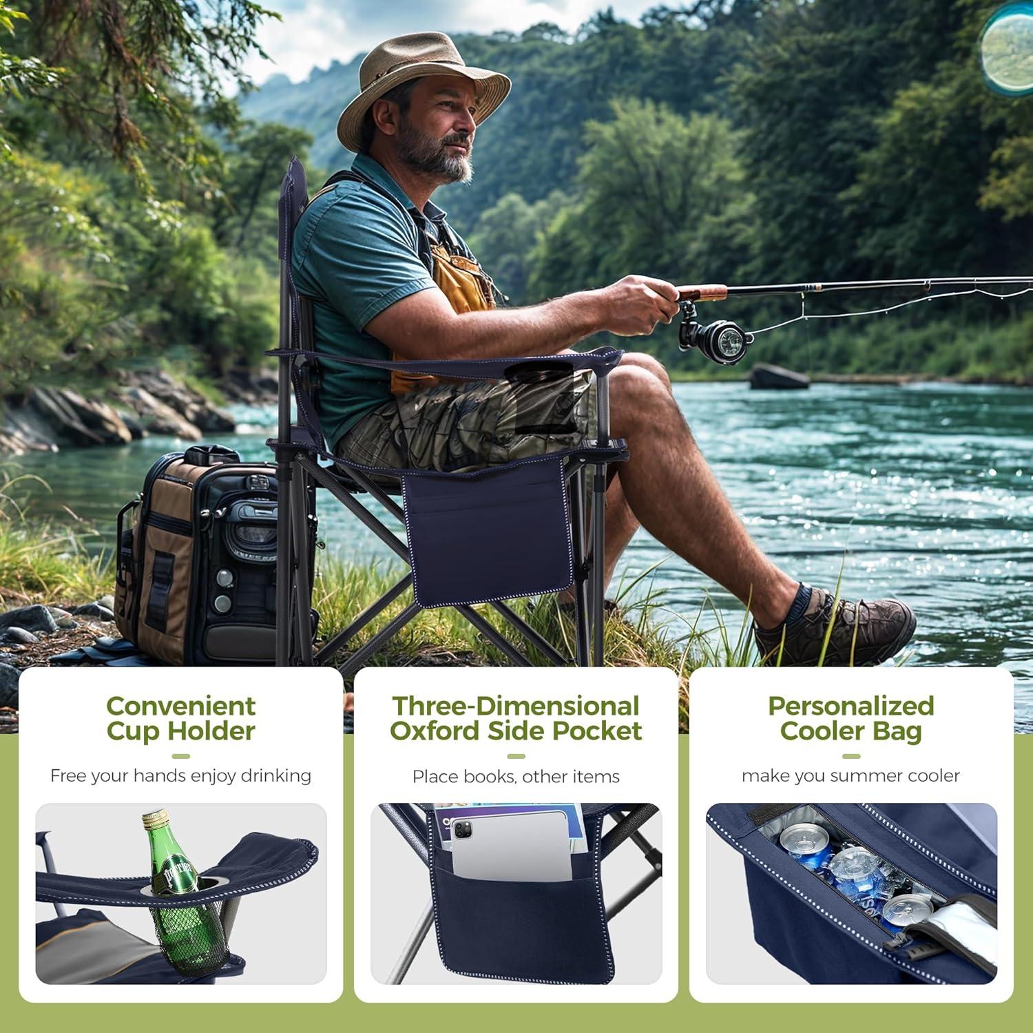 image:imageALPHA CAMP Heavy Duty Camping Chair 500LBS Capacity Oversized Folding Chair for Heavy People Padded Portable Outdoor Chair with Cooler Bag amp Cup Holder for Camping Fishing BeachNavy Blue