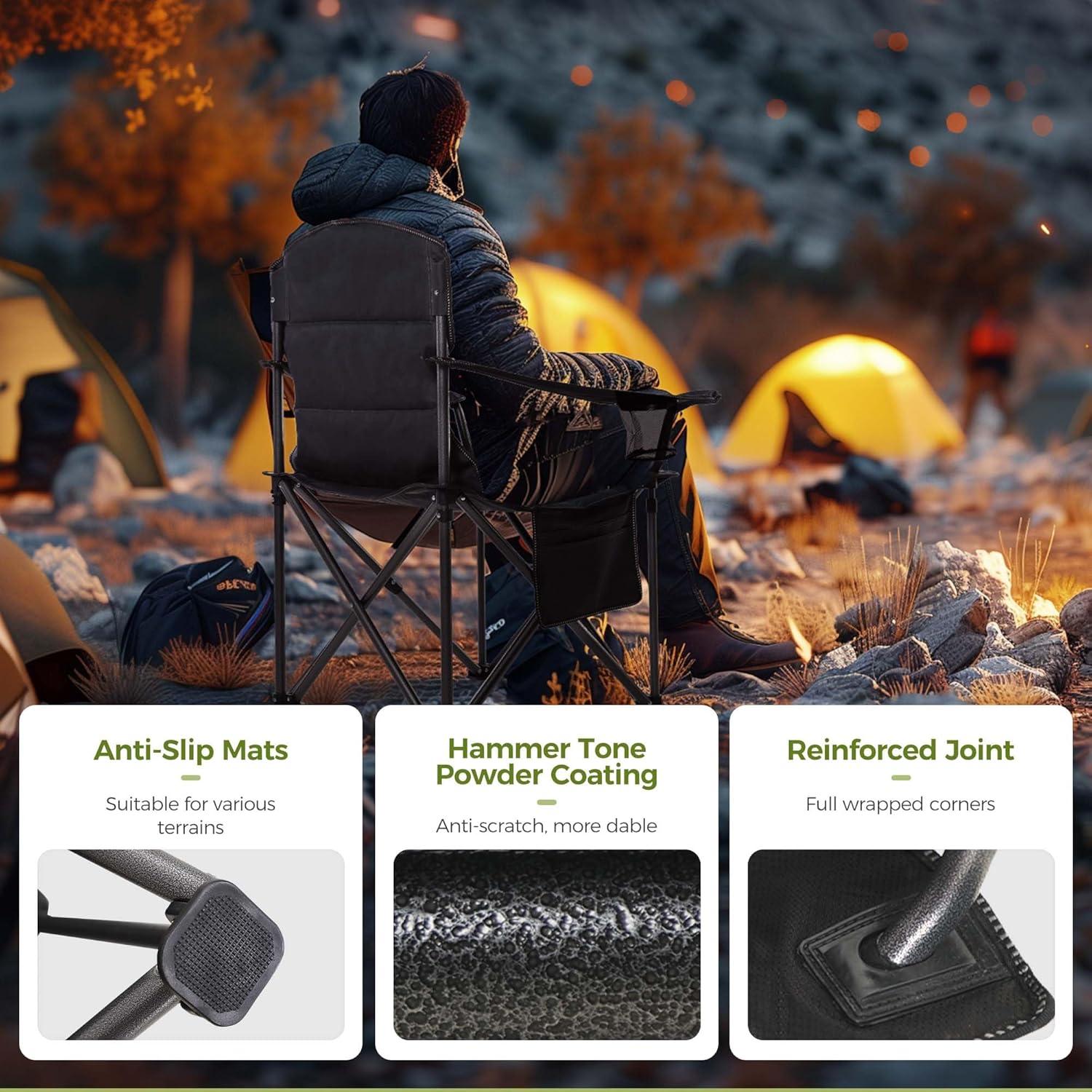 image:imageALPHA CAMP Heavy Duty Camping Chair 500LBS Capacity Oversized Folding Chair for Heavy People Padded Portable Outdoor Chair with Cooler Bag amp Cup Holder for Camping Fishing BeachGreen