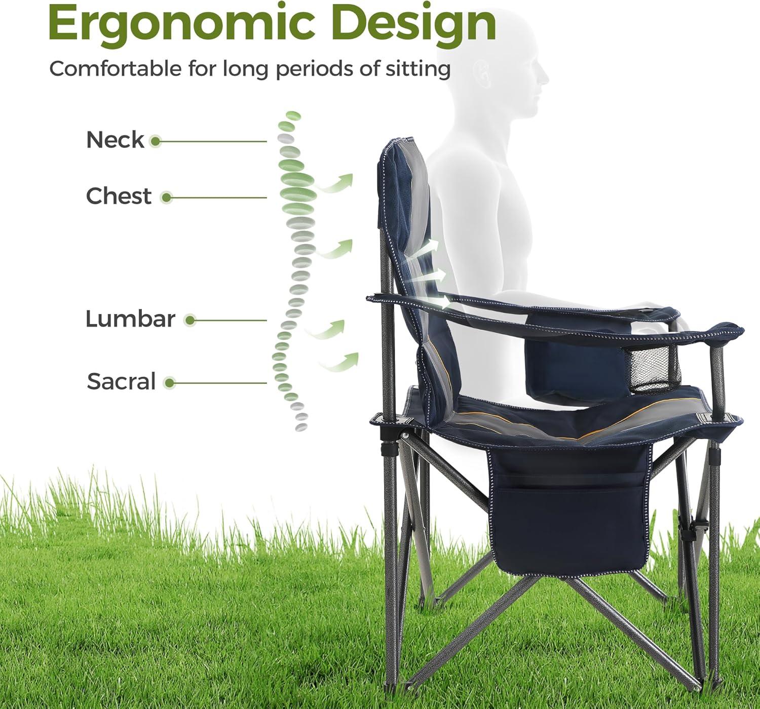 image:imageALPHA CAMP Heavy Duty Camping Chair 500LBS Capacity Oversized Folding Chair for Heavy People Padded Portable Outdoor Chair with Cooler Bag amp Cup Holder for Camping Fishing BeachNavy Blue2pc