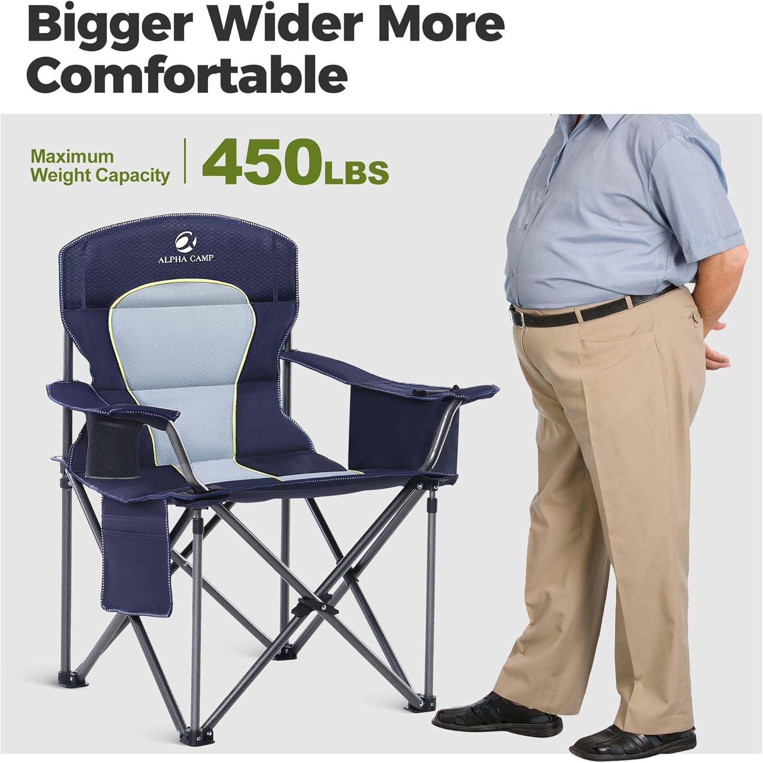 image:imageALPHA CAMP Heavy Duty Camping Chair 500LBS Capacity Oversized Folding Chair for Heavy People Padded Portable Outdoor Chair with Cooler Bag amp Cup Holder for Camping Fishing BeachBlue