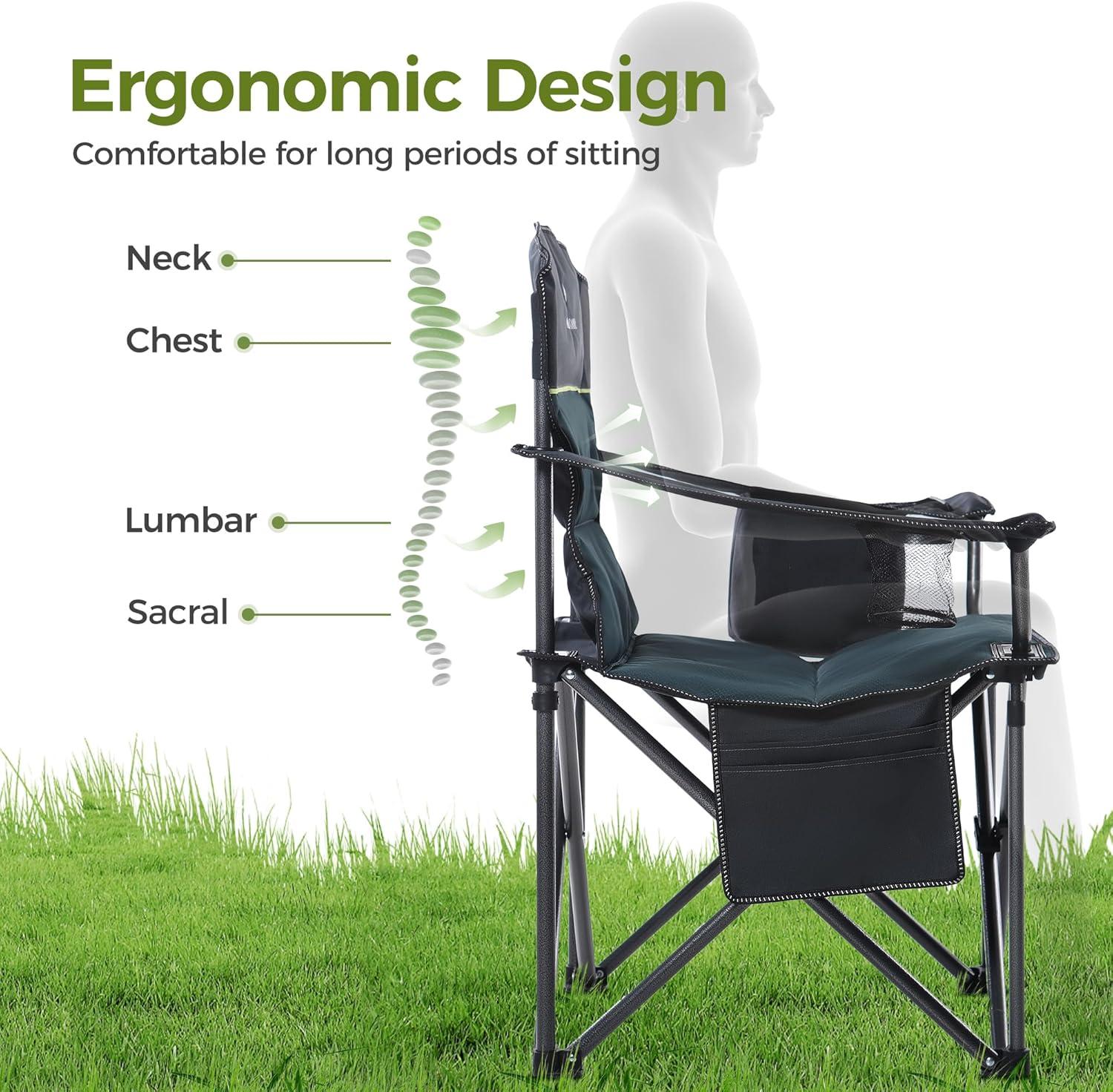image:imageALPHA CAMP Heavy Duty Camping Chair 500LBS Capacity Oversized Folding Chair for Heavy People Padded Portable Outdoor Chair with Cooler Bag amp Cup Holder for Camping Fishing BeachGreen2pc